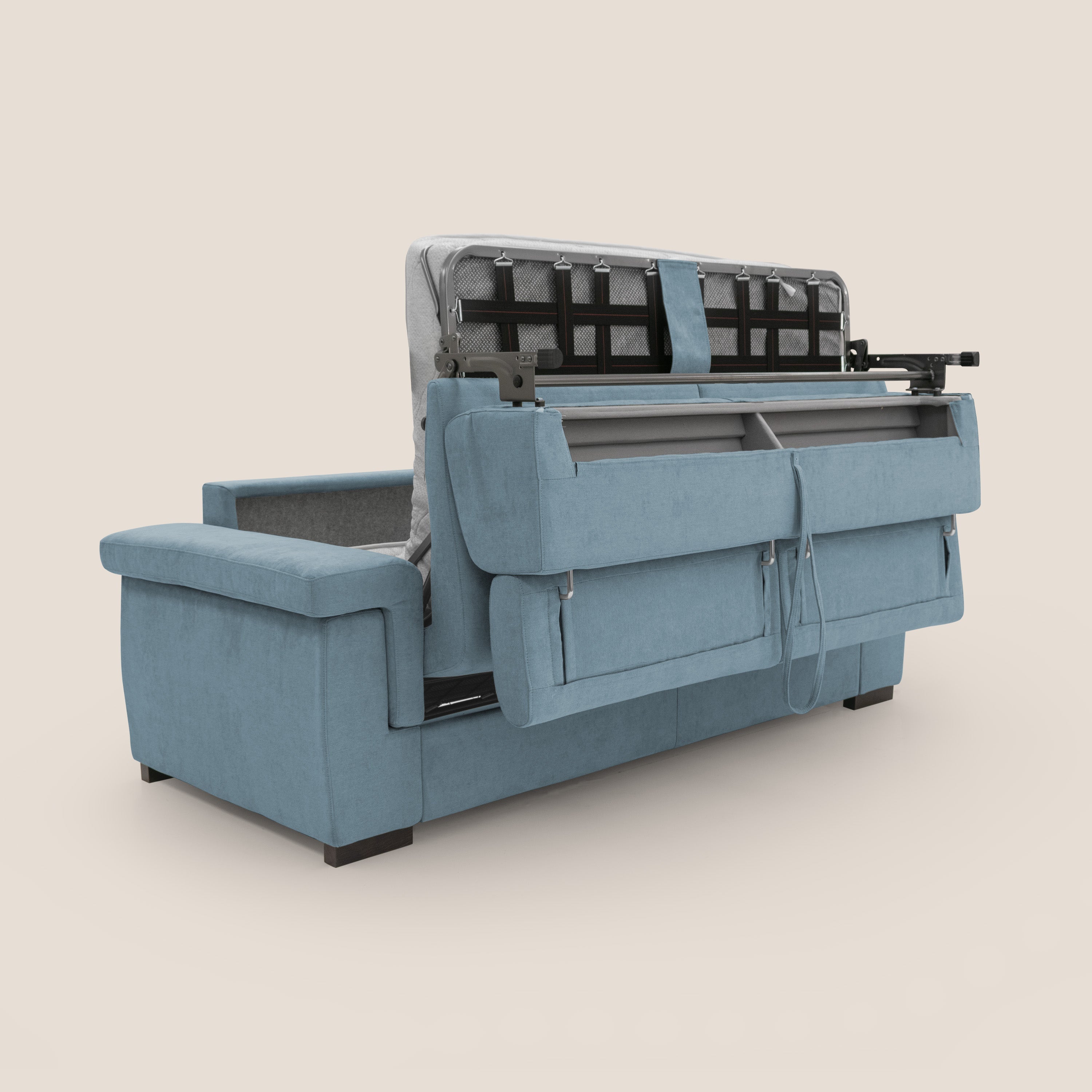 Bjorn divano letto sfoderabile con materasso H18 cm e poggiatesta reclinabili in tessuto impermeabile T02 carta da zucchero - divani.store