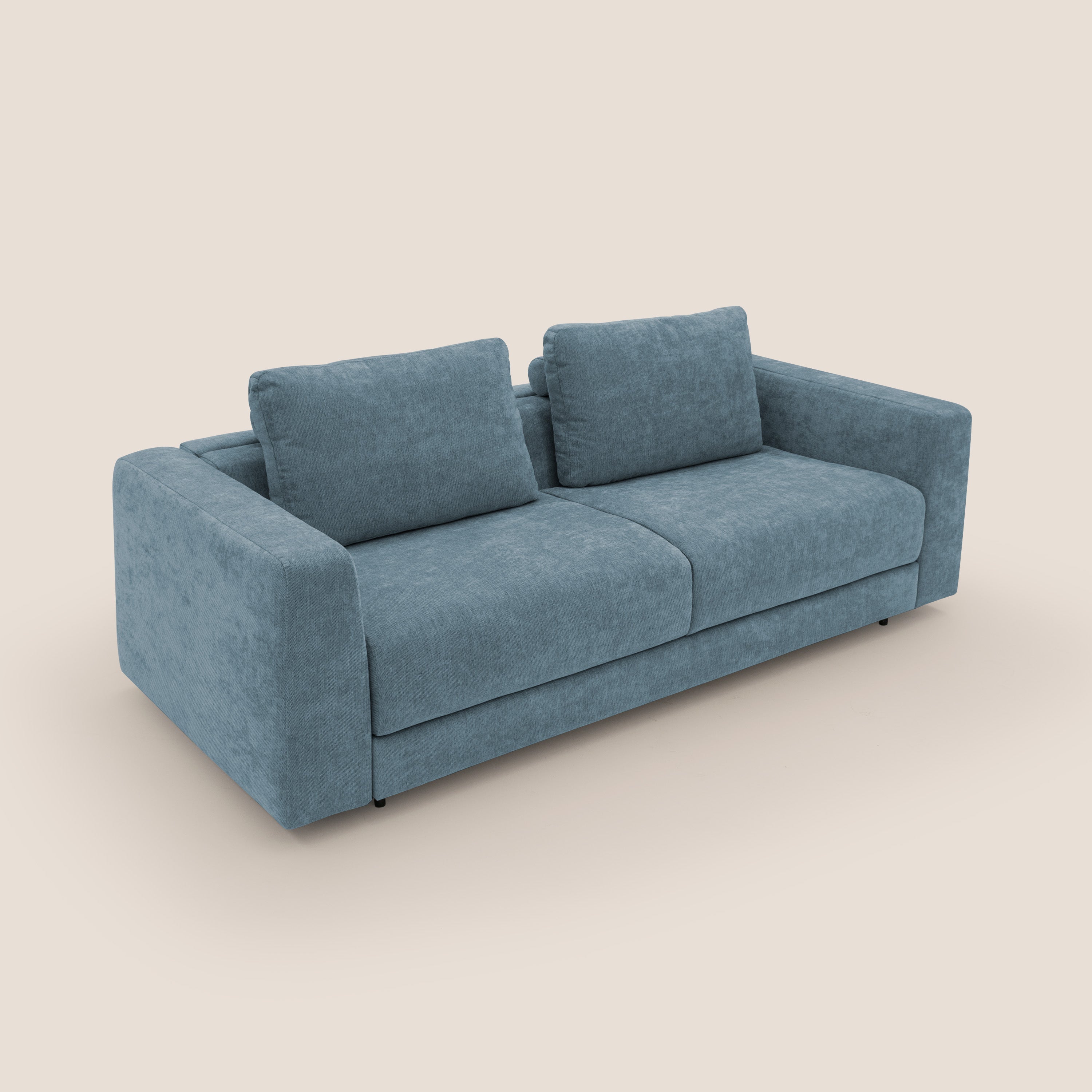 Freia Divano letto minimal materasso h15 cm con morbidi schienali in tessuto impermeabile T14 carta da zucchero - divani.store