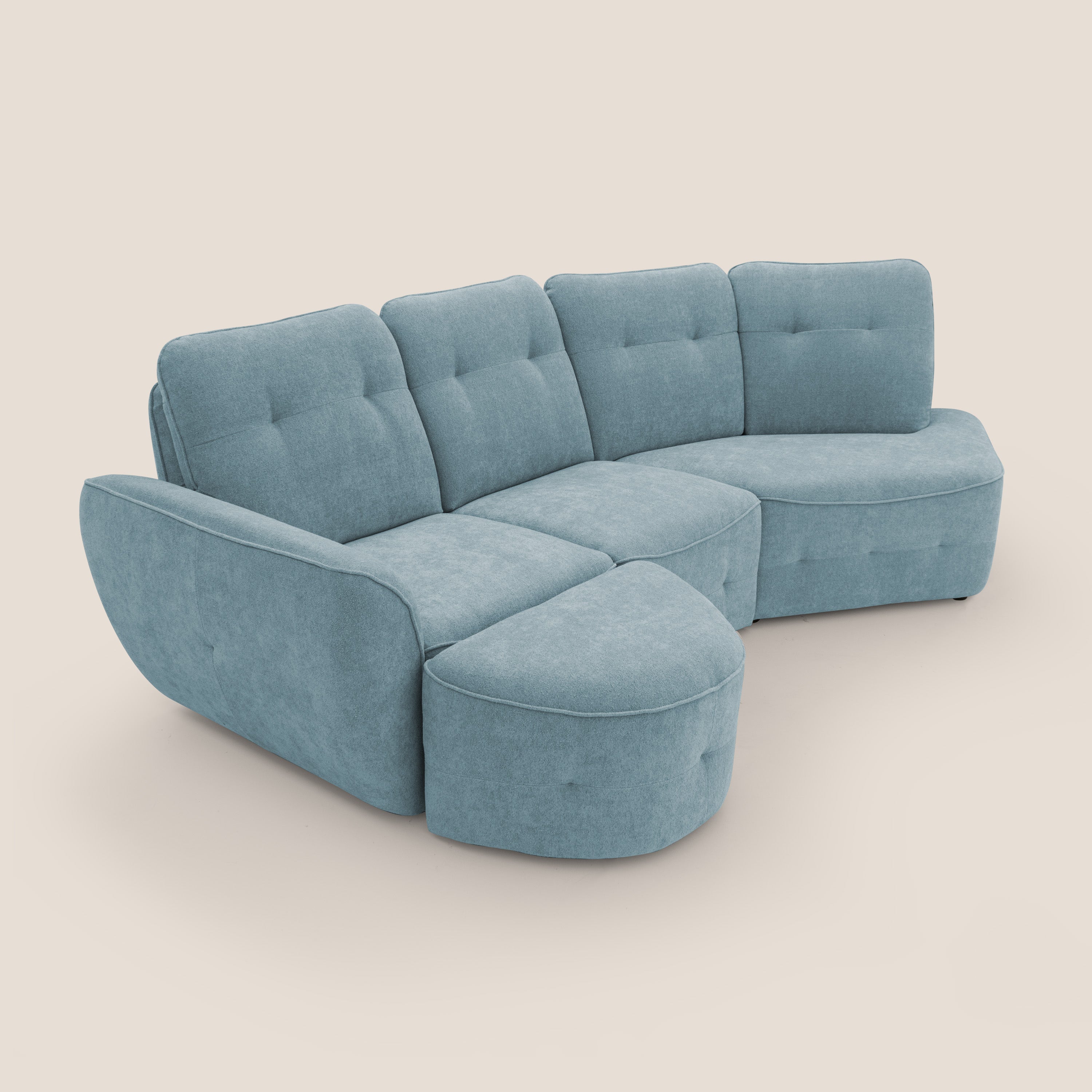 Cerbero divano angolare con pouf mobile in morbido bouclé impermeabile T07 carta da zucchero - divani.store