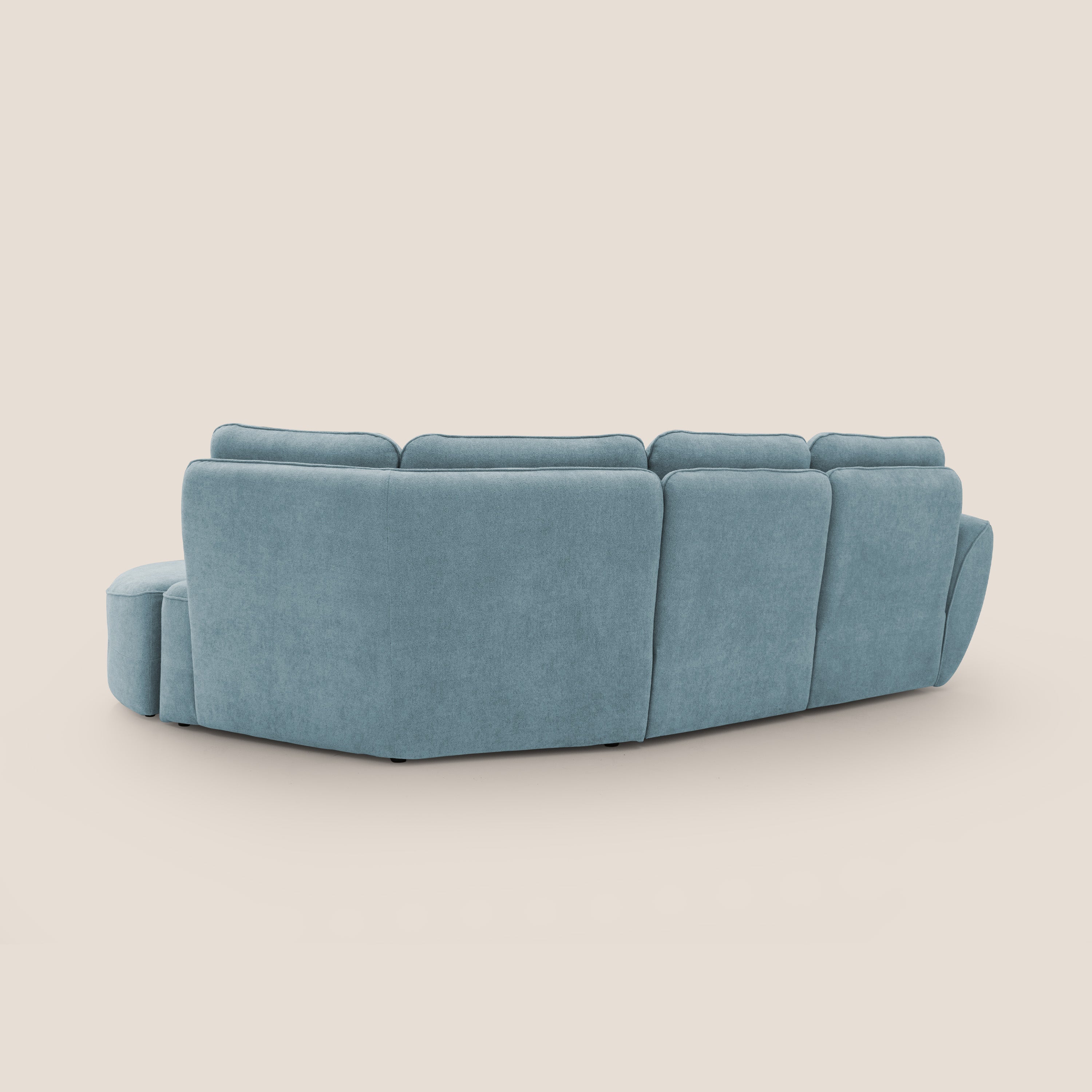 Cerbero divano angolare con pouf mobile in morbido bouclé impermeabile T07 carta da zucchero - divani.store