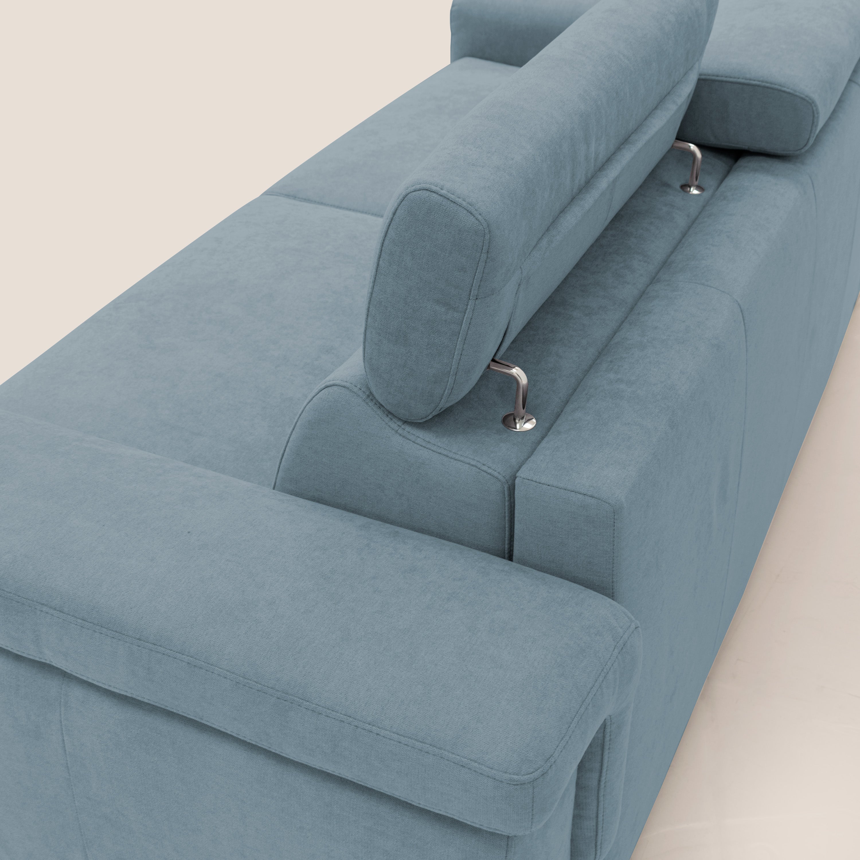 Giunone divano letto con materasso alto 18 cm e poggiatesta reclinabili in tessuto impermeabile T02 carta da zucchero - divani.store