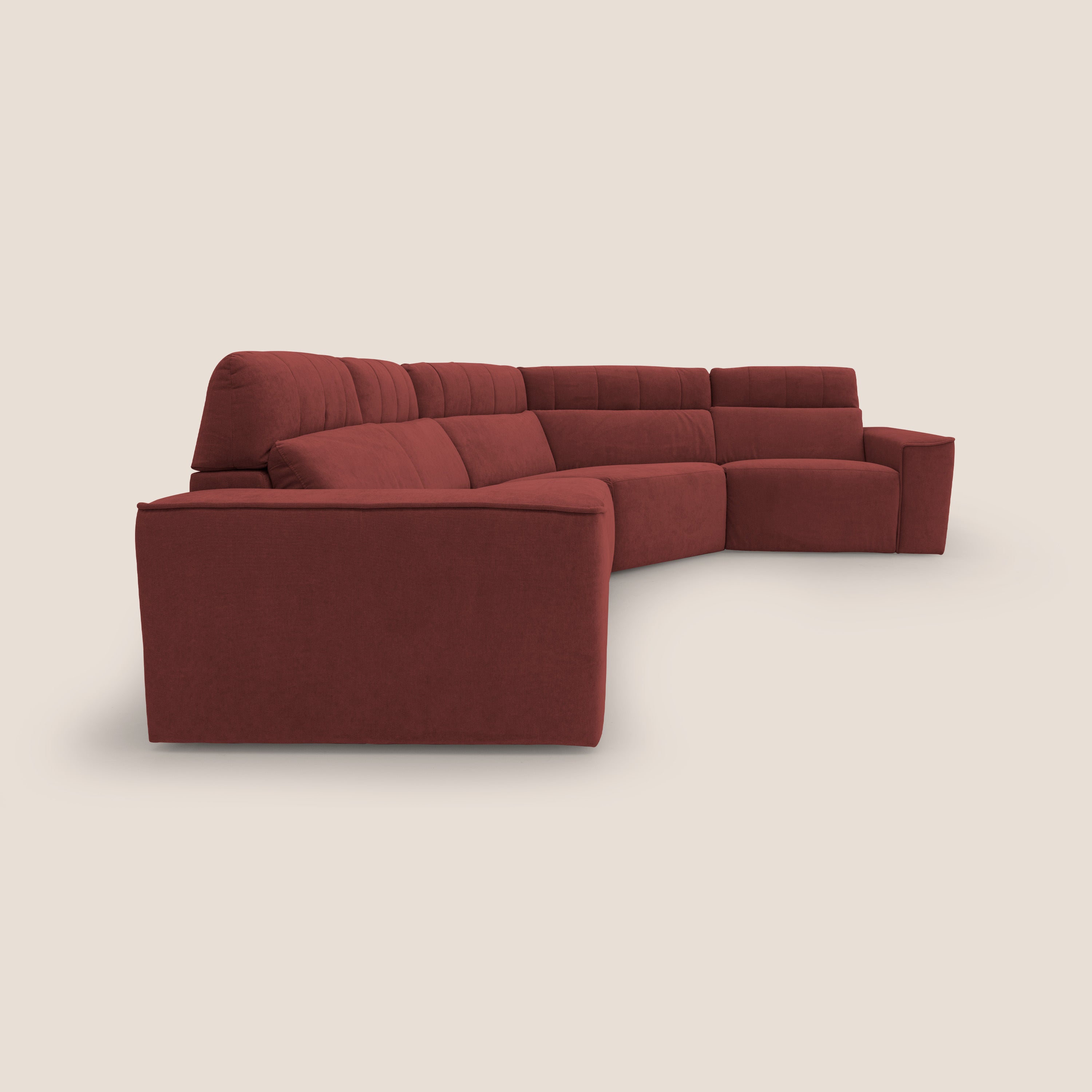 Clark Divano modulare angolare REVERSIBILE con opzione relax elettrico in tessuto smacchiabile impermeabile T17 rosso - divani.store