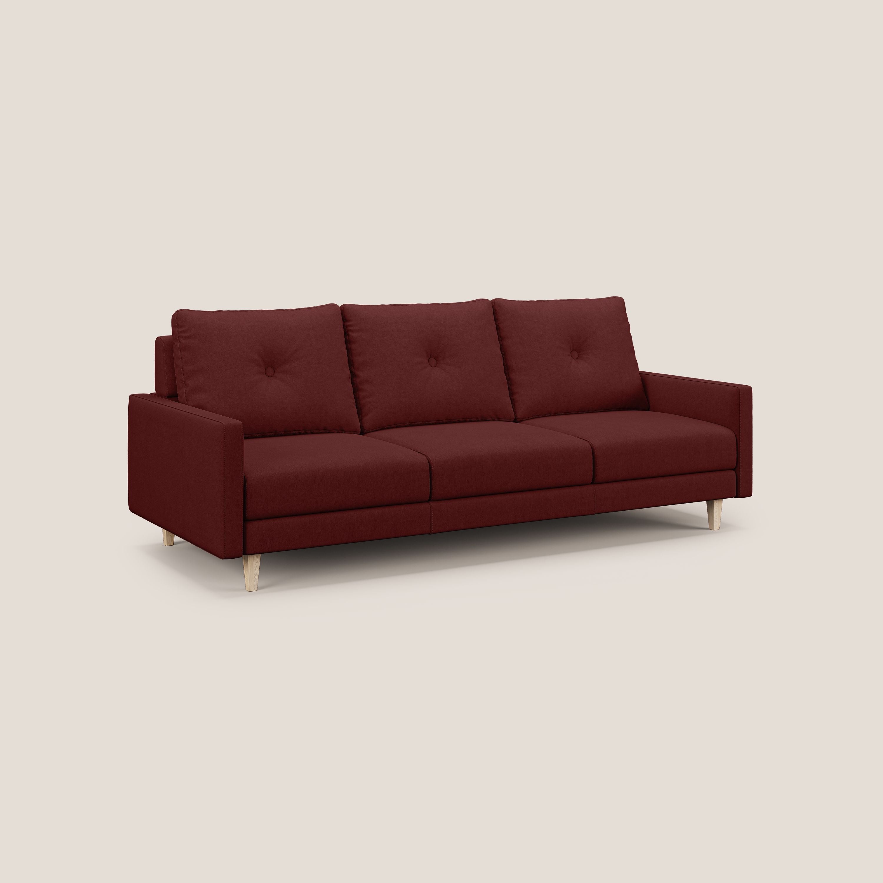 Matisse divano a 3 sedute allungabili e schienali in piuma d'oca in tessuto smacchiabile T17 rosso - divani.store