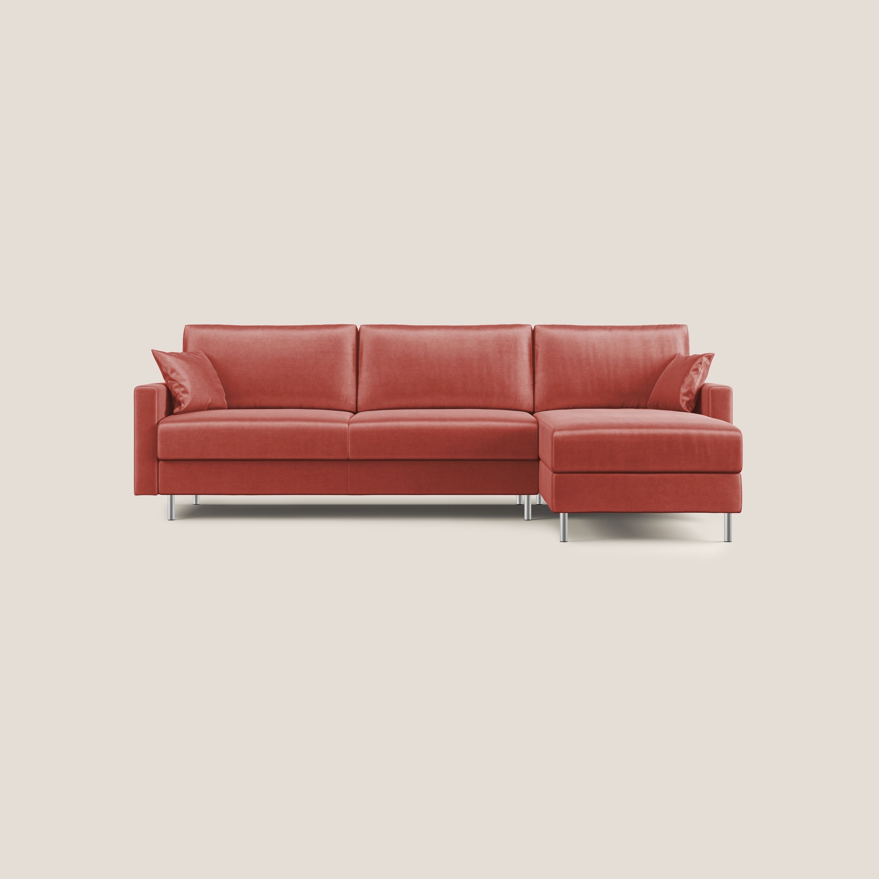 Andromeda divano letto angolare in velluto morbido impermeabile T01 salmone - divani.store