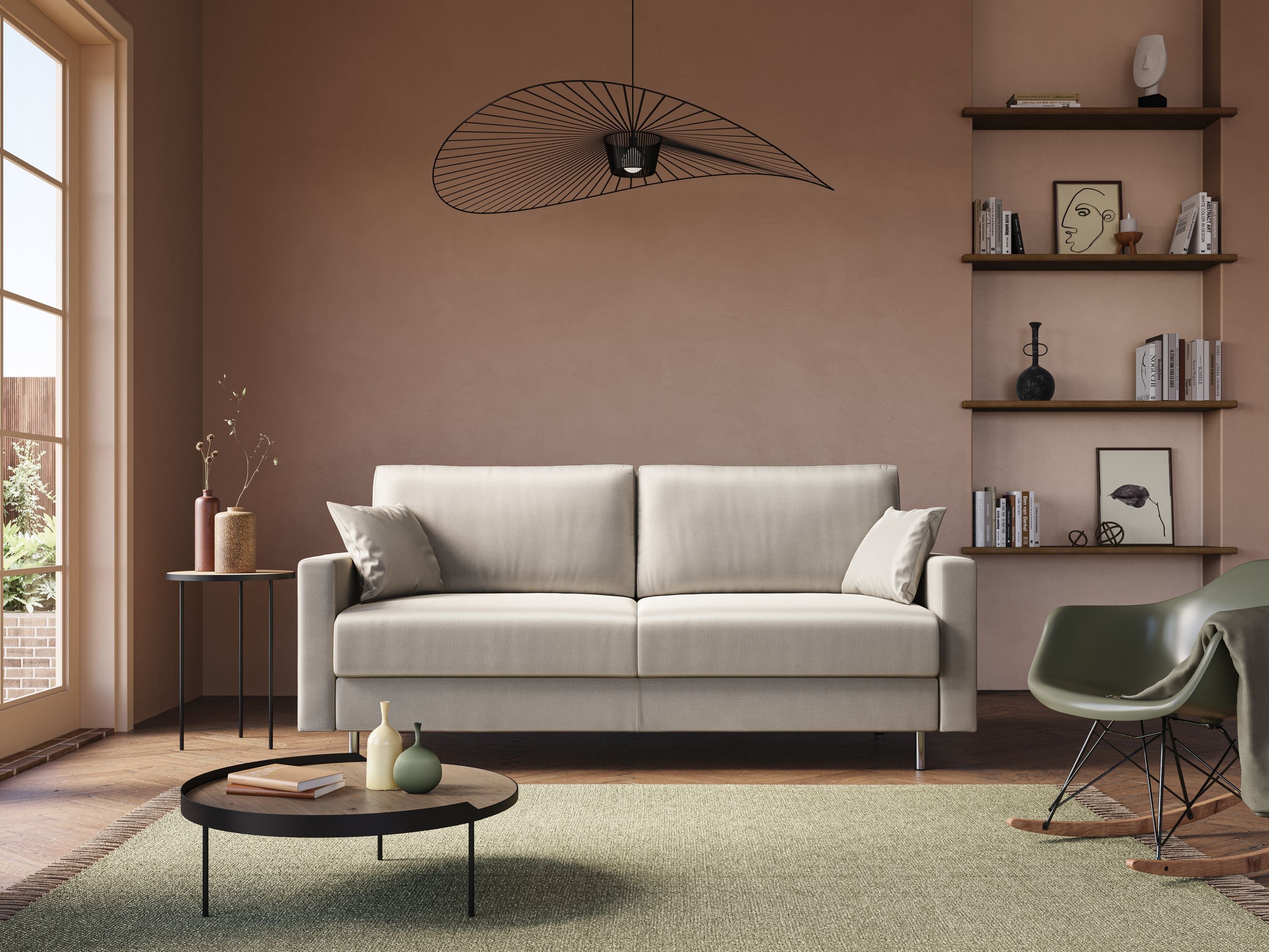 Andromeda divano letto matrimoniale in velluto morbido impermeabile T01 salmone - divani.store