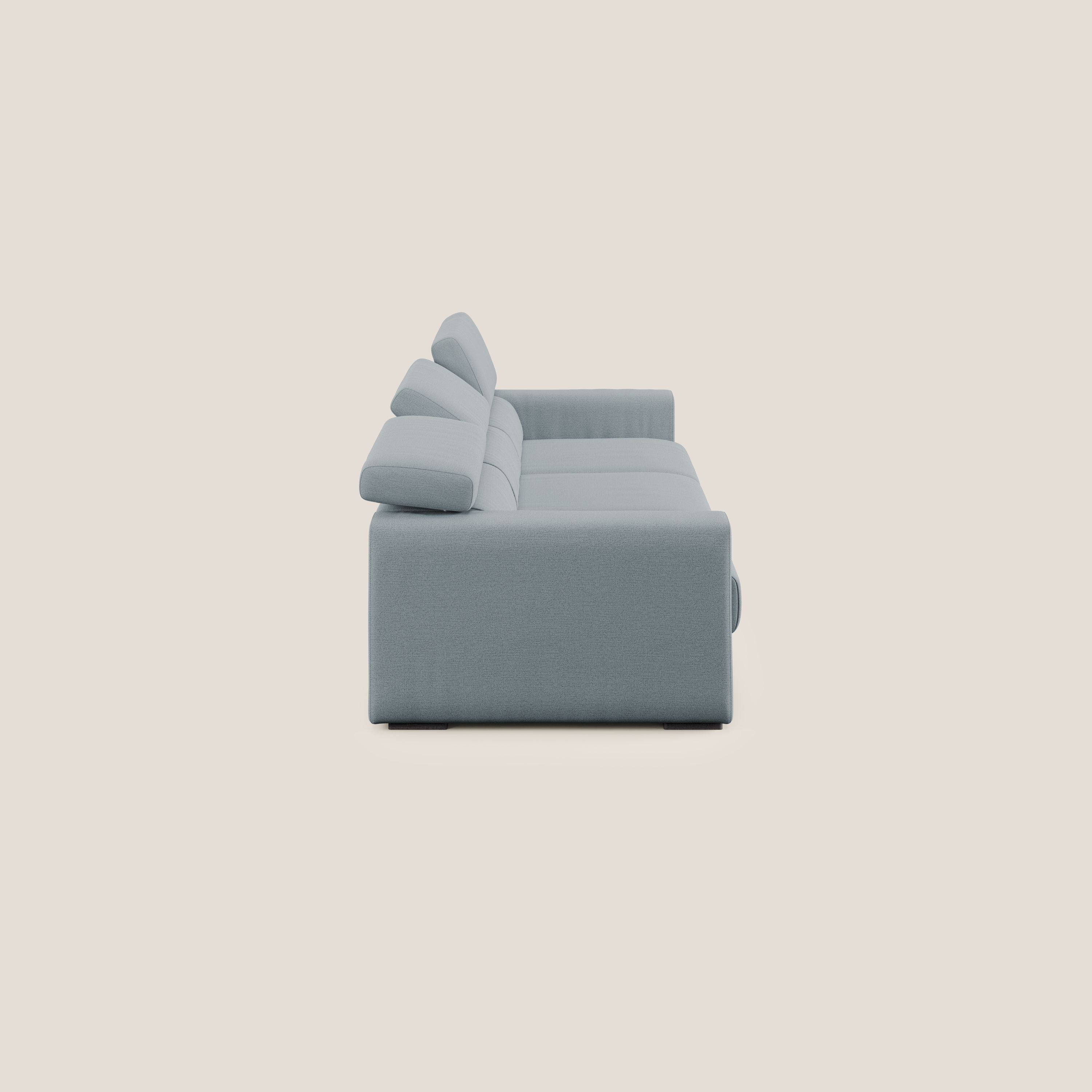 Dylan divano a 3 sedute con pouf estraibile poggiapiedi in tessuto fiammato simil cotone impermeabile T19 carta da zucchero - divani.store