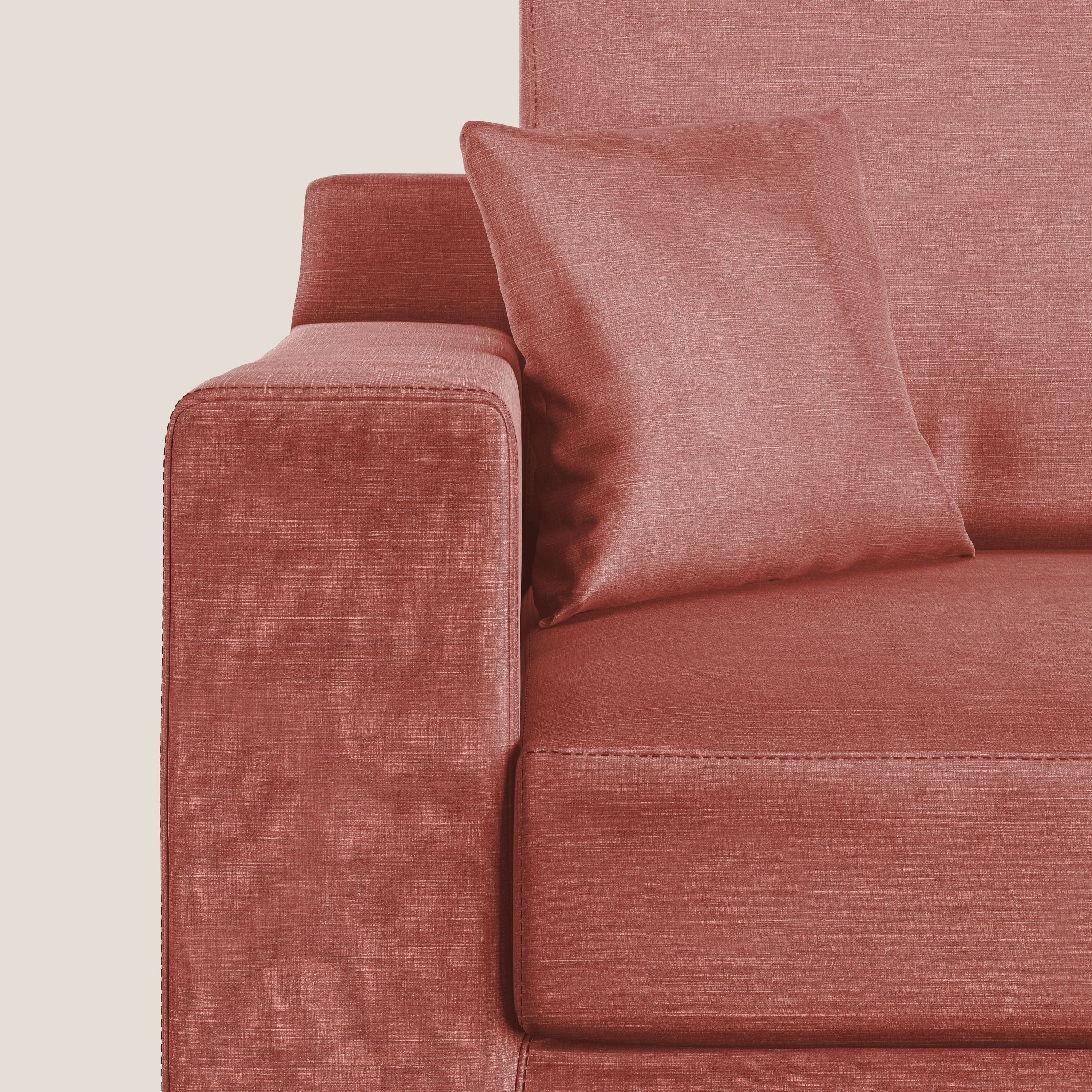 Michael divano moderno angolare con penisola in morbido velluto impermeabile T01 salmone - divani.store