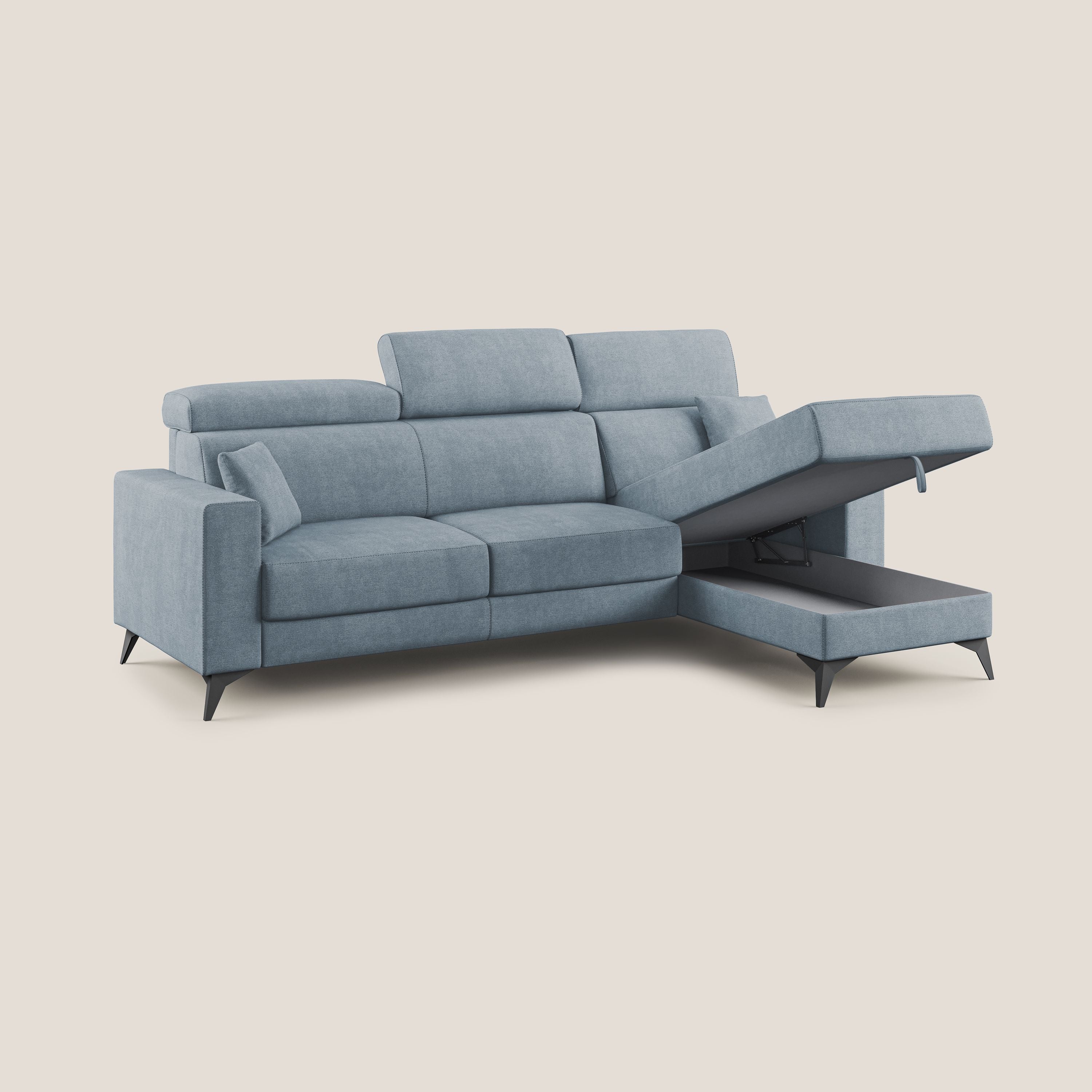 Pegaso divano letto angolare con poggiatesta reclinabili e rivestimento impermeabile T02 carta da zucchero - divani.store