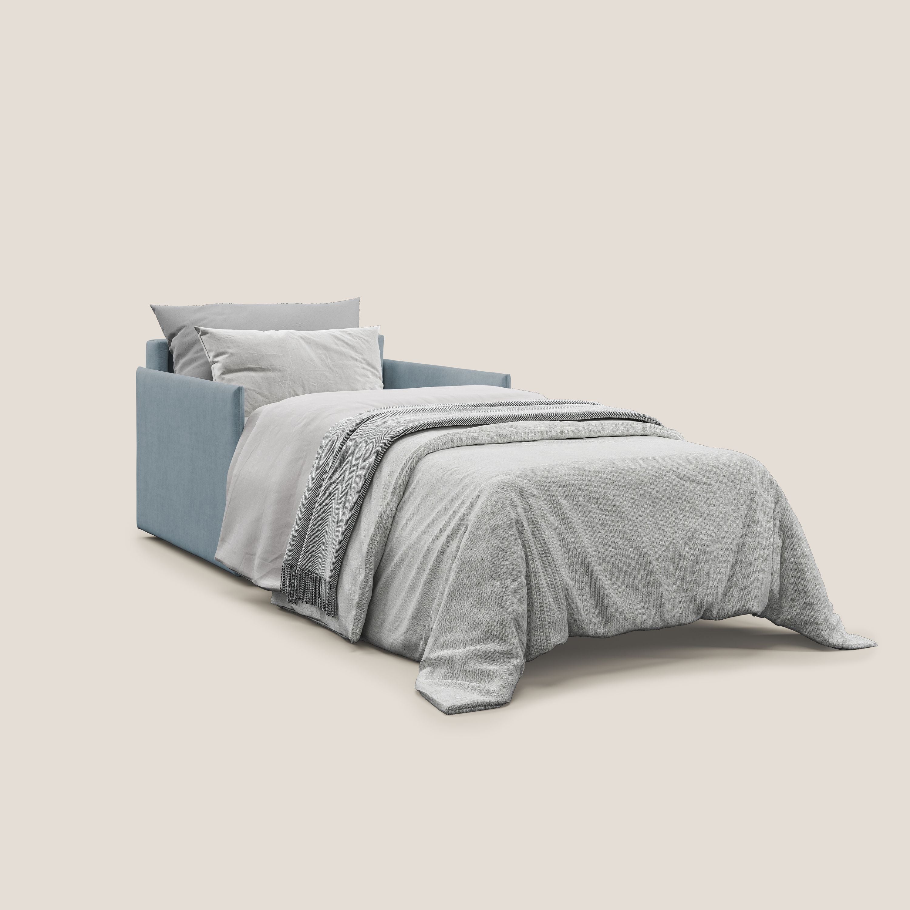 Evans poltrona letto in morbido tessuto impermeabile T02 carta da zucchero - divani.store