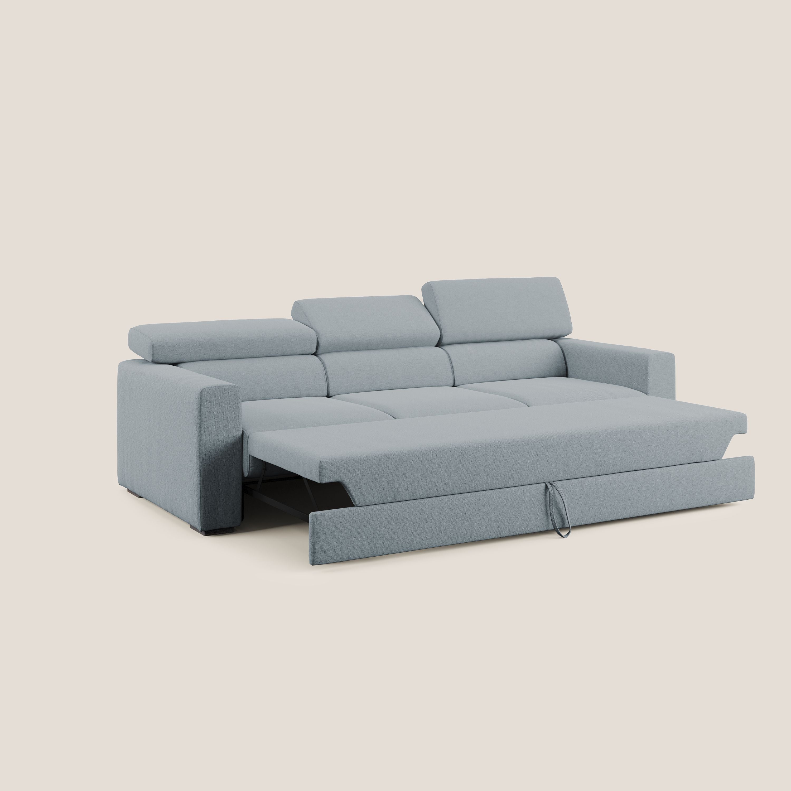 Dylan divano a 3 sedute con pouf estraibile poggiapiedi in tessuto fiammato simil cotone impermeabile T19 carta da zucchero - divani.store