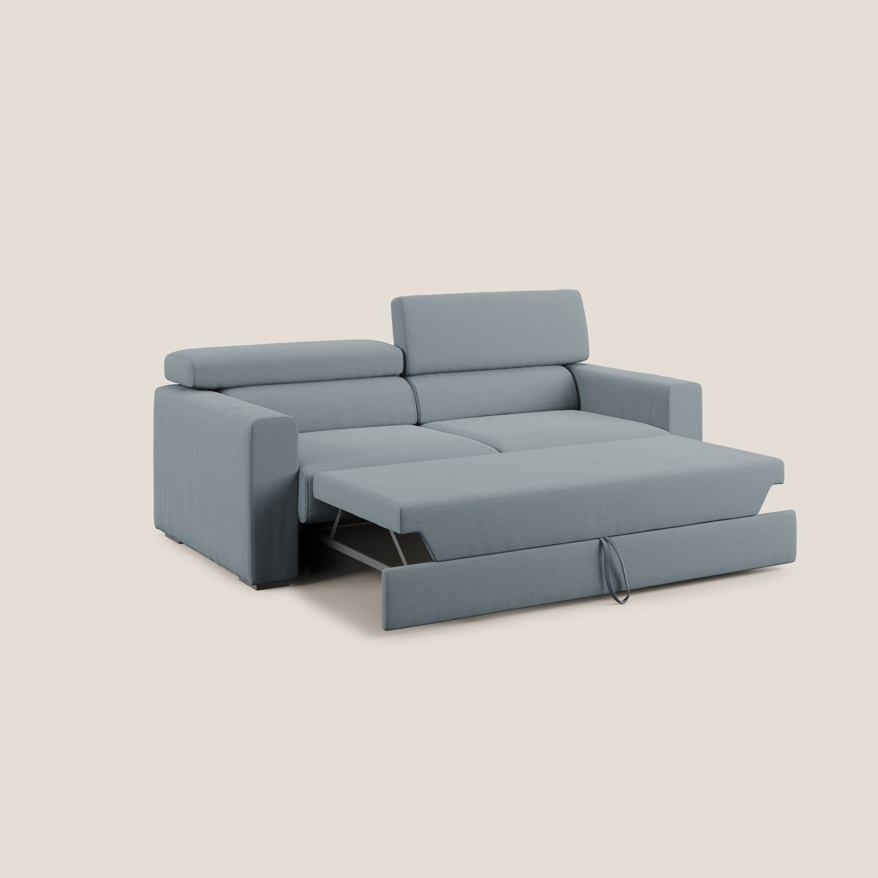 Dylan divano allungabile con pouf estraibile poggiapiedi in tessuto fiammato simil cotone impermeabile T19 carta da zucchero - divani.store