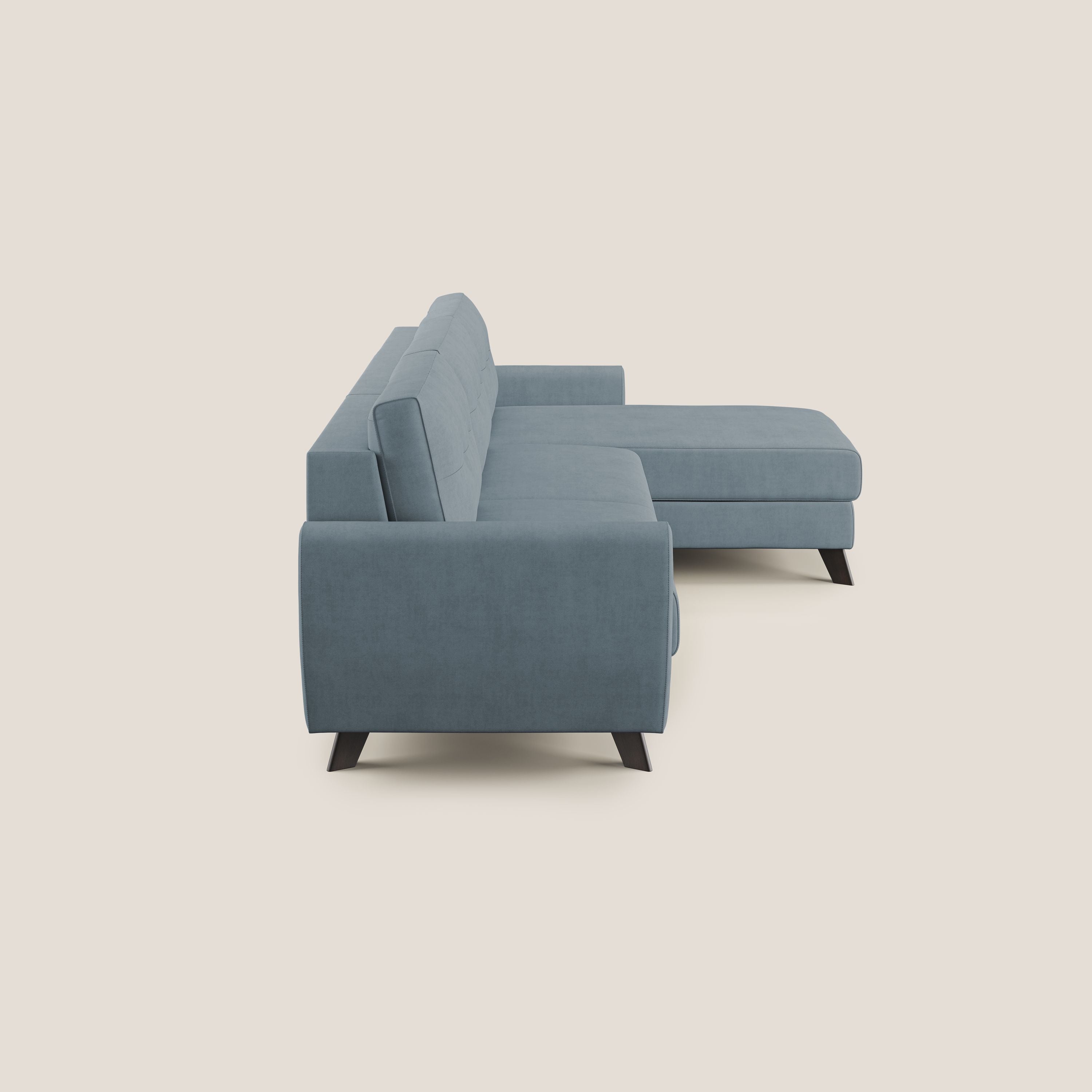 Callisto Divano letto angolare con penisola in tessuto morbido impermeabile T02 carta da zucchero - divani.store