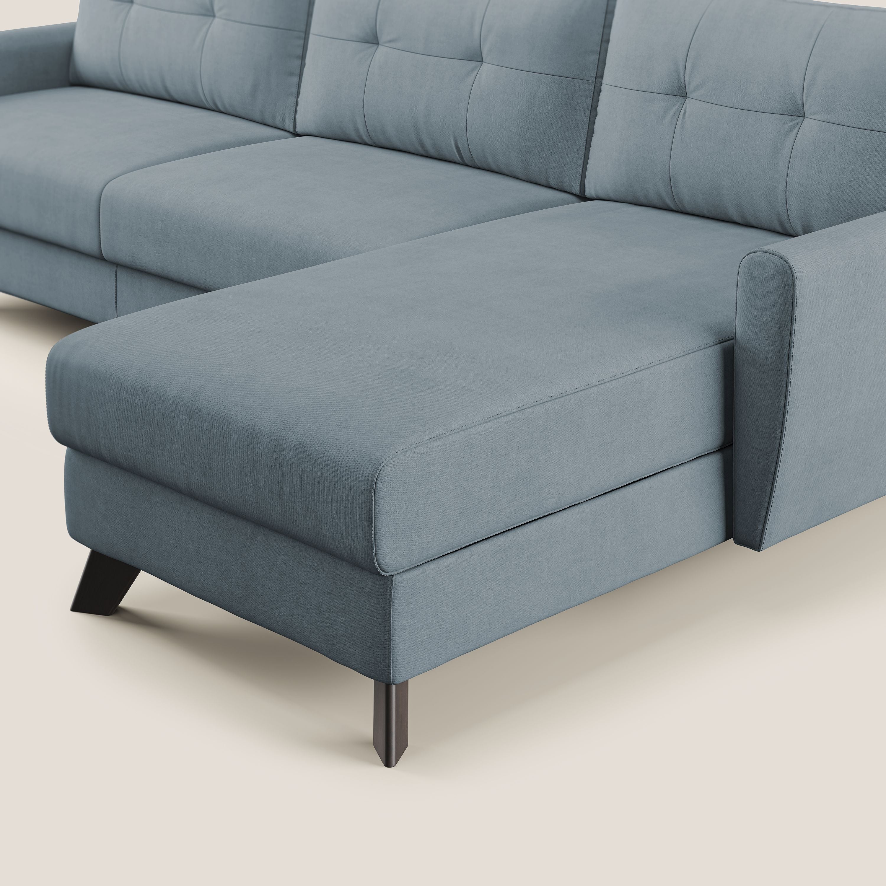 Callisto Divano letto angolare con penisola in tessuto morbido impermeabile T02 carta da zucchero - divani.store