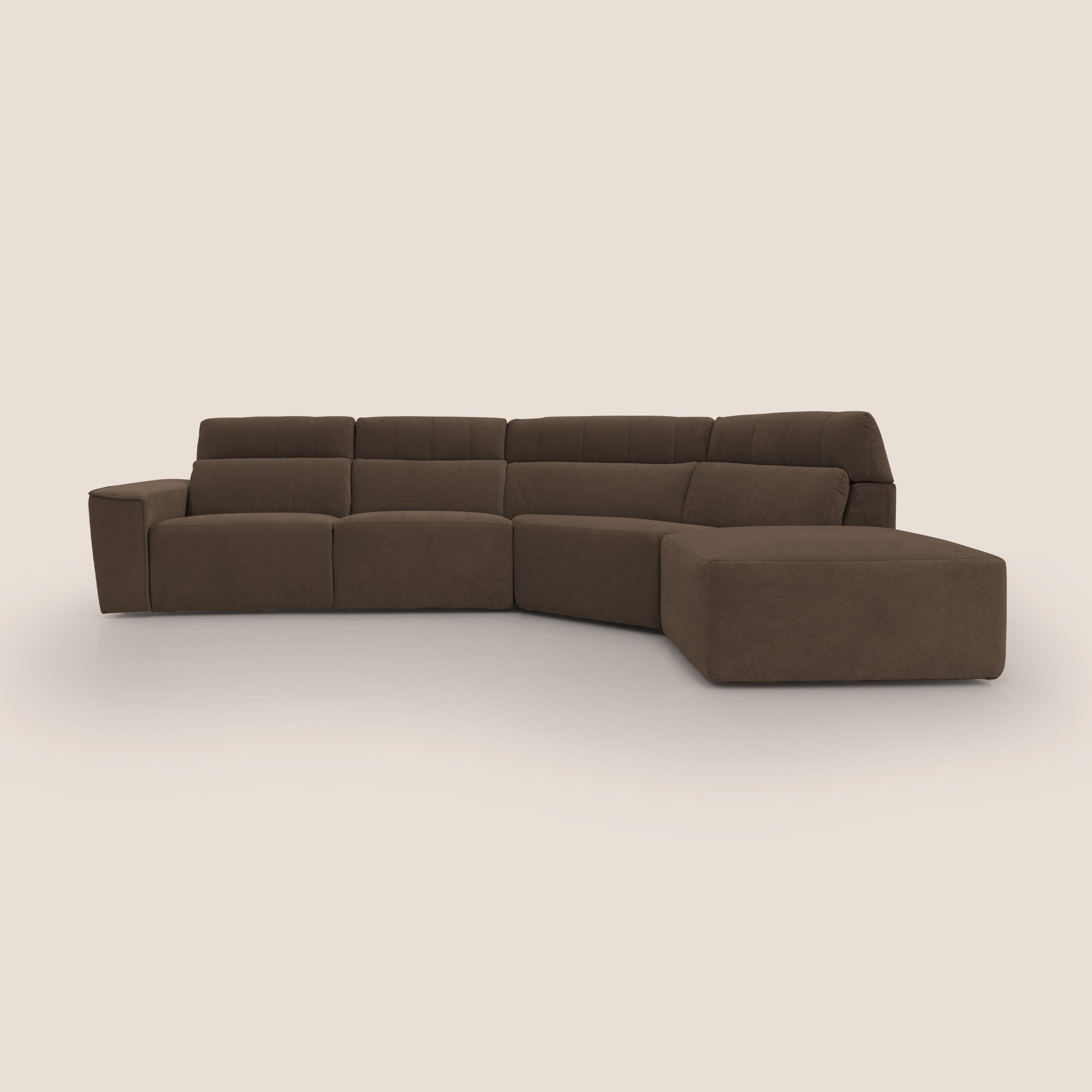 Clark Divano angolare con opzione relax elettrico in tessuto smacchiabile impermeabile T17 marrone - divani.store