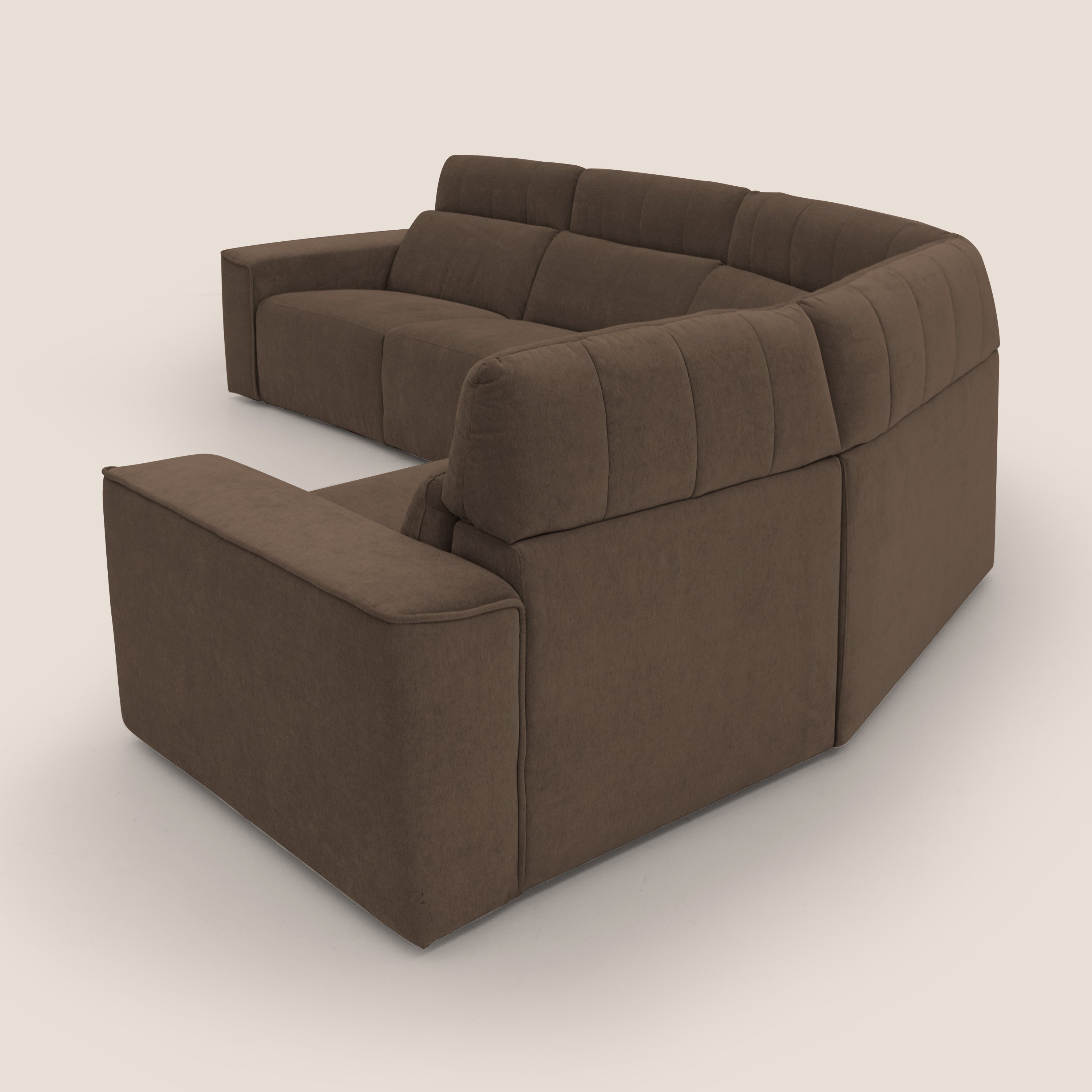 Clark Divano modulare angolare REVERSIBILE con opzione relax elettrico in tessuto smacchiabile impermeabile T17 marrone - divani.store