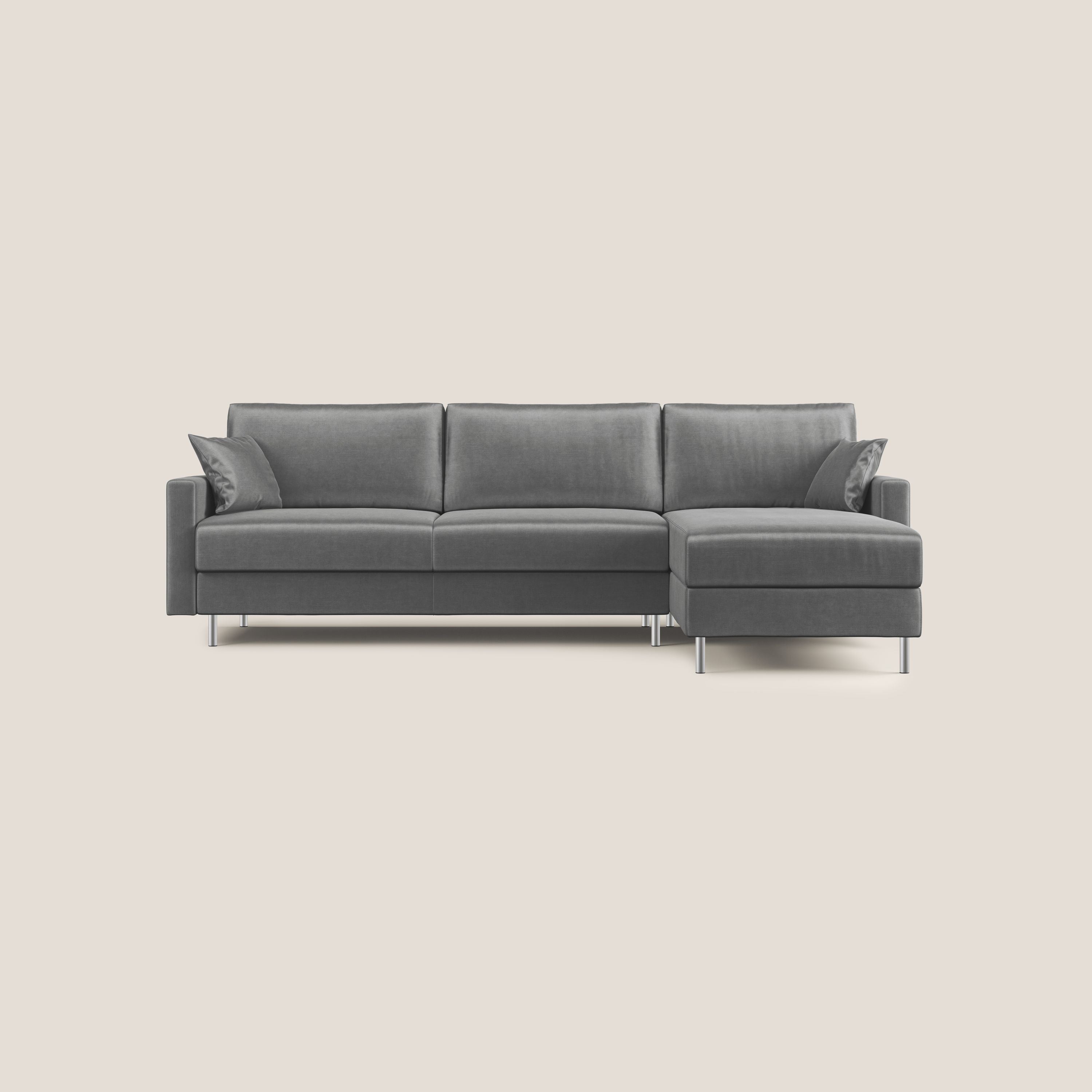 Andromeda divano letto angolare in velluto morbido impermeabile T01 grigio - divani.store