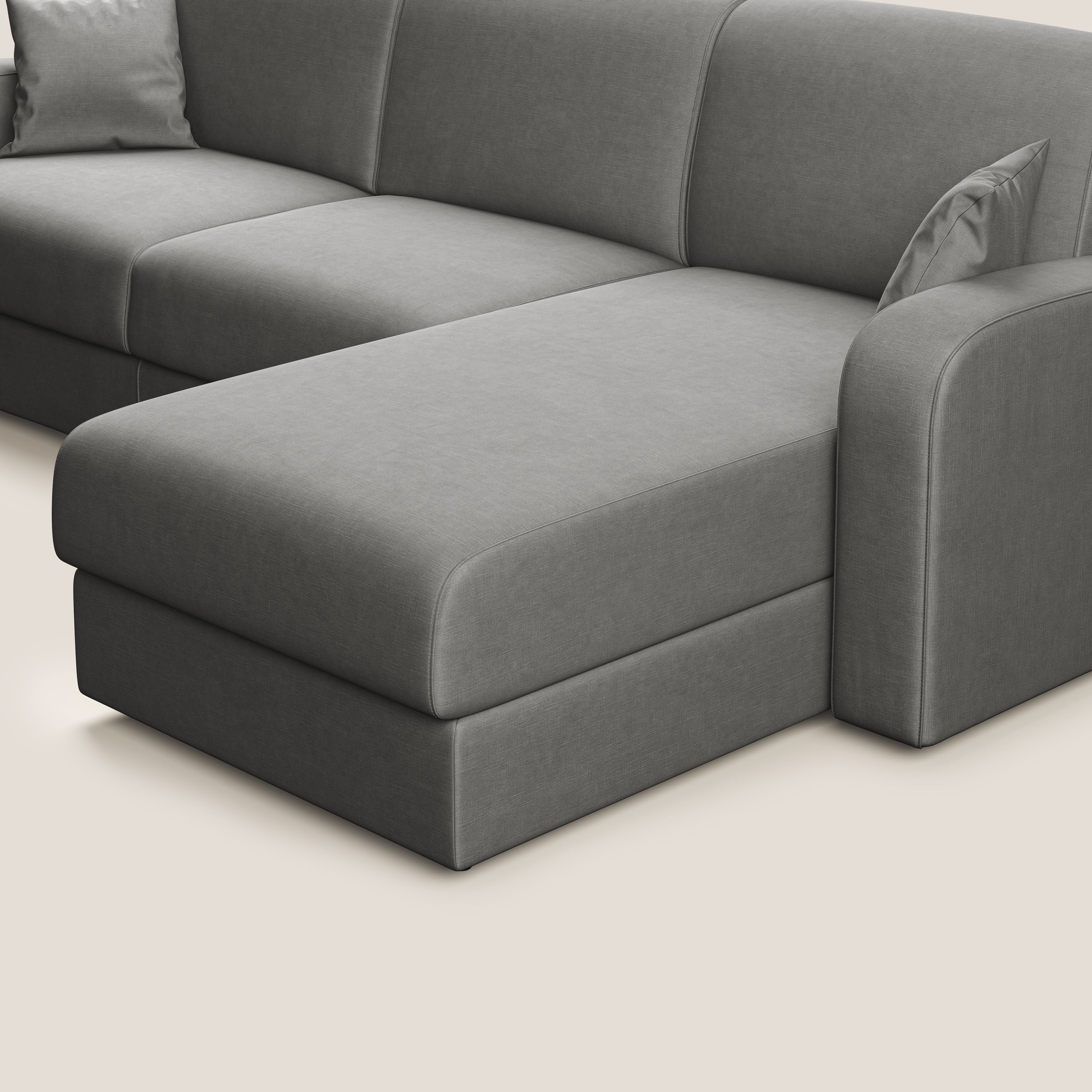 Lebron Divano letto angolare con penisola in velluto morbido T01 grigio - divani.store