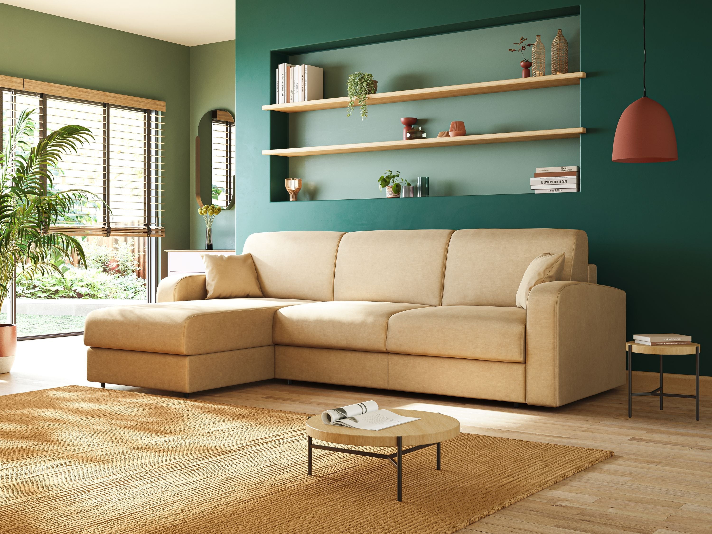 Shop online Lebron Divano letto angolare con penisola in velluto morbido T01 antracite - divani.store