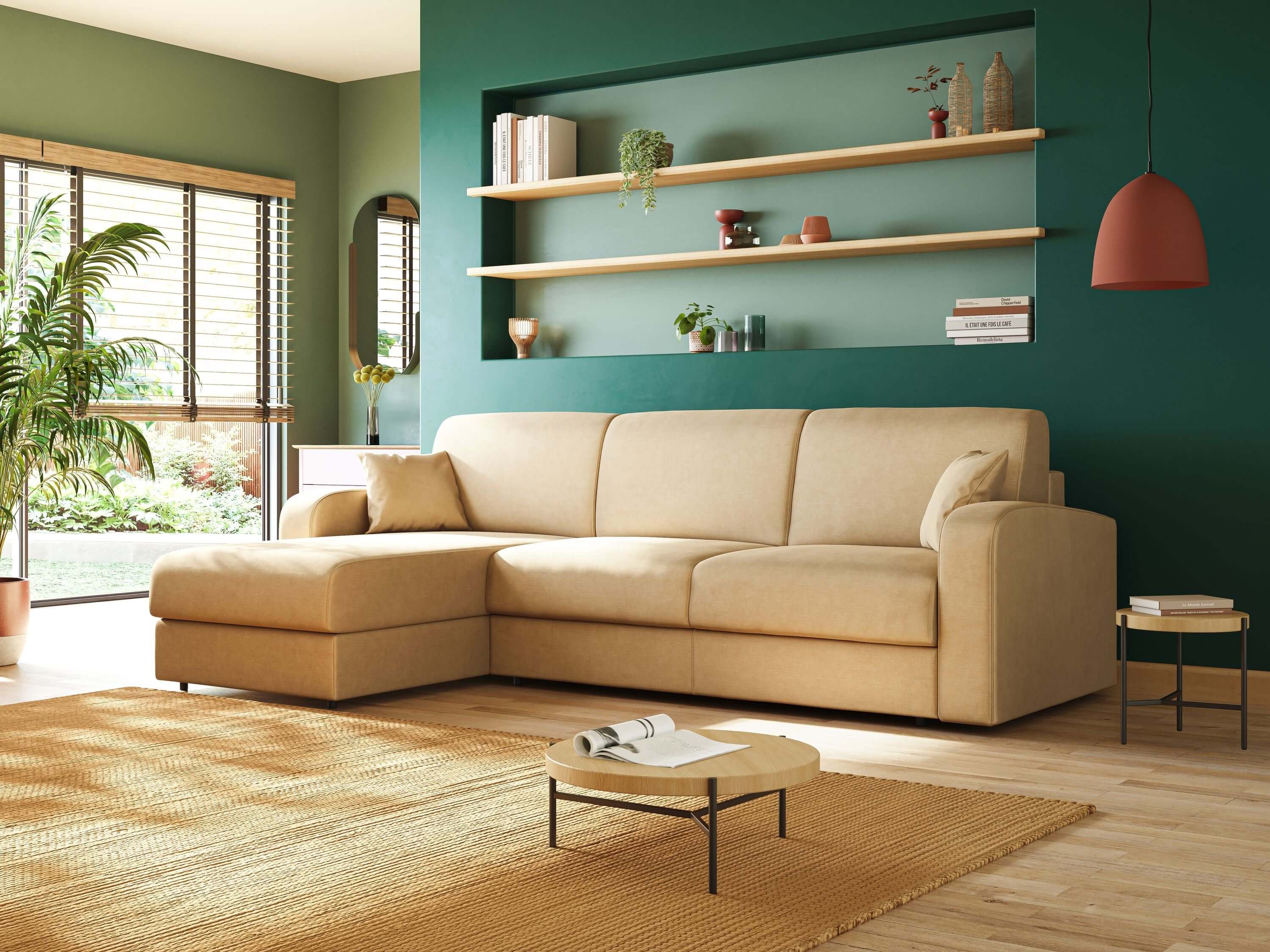 Shop online Lebron Divano letto angolare con penisola in velluto morbido T01 antracite - divani.store