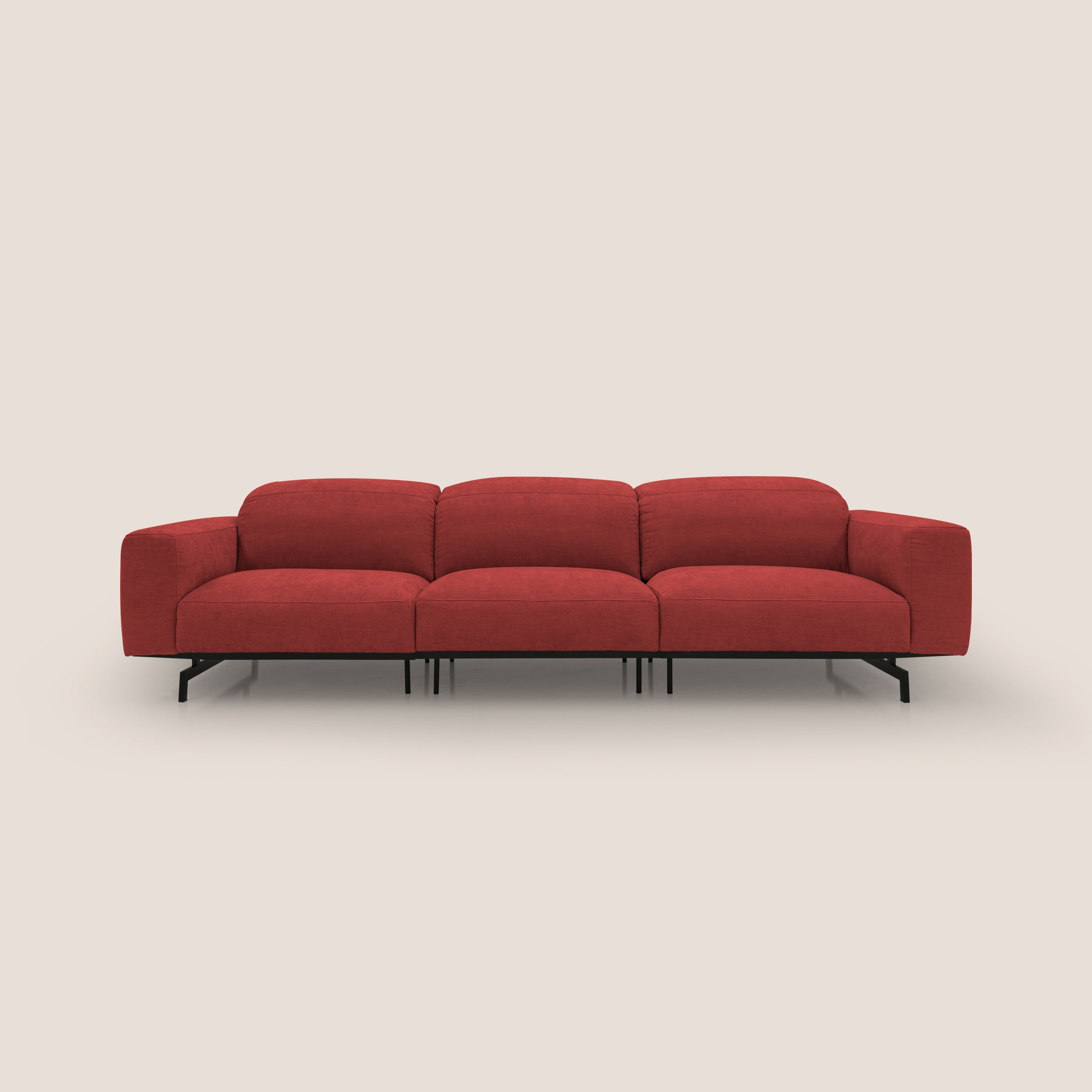 Sakura divano in piuma d'oca modulare a 3 sedute in morbido tessuto fiammato impermeabile T14 rosso - divani.store