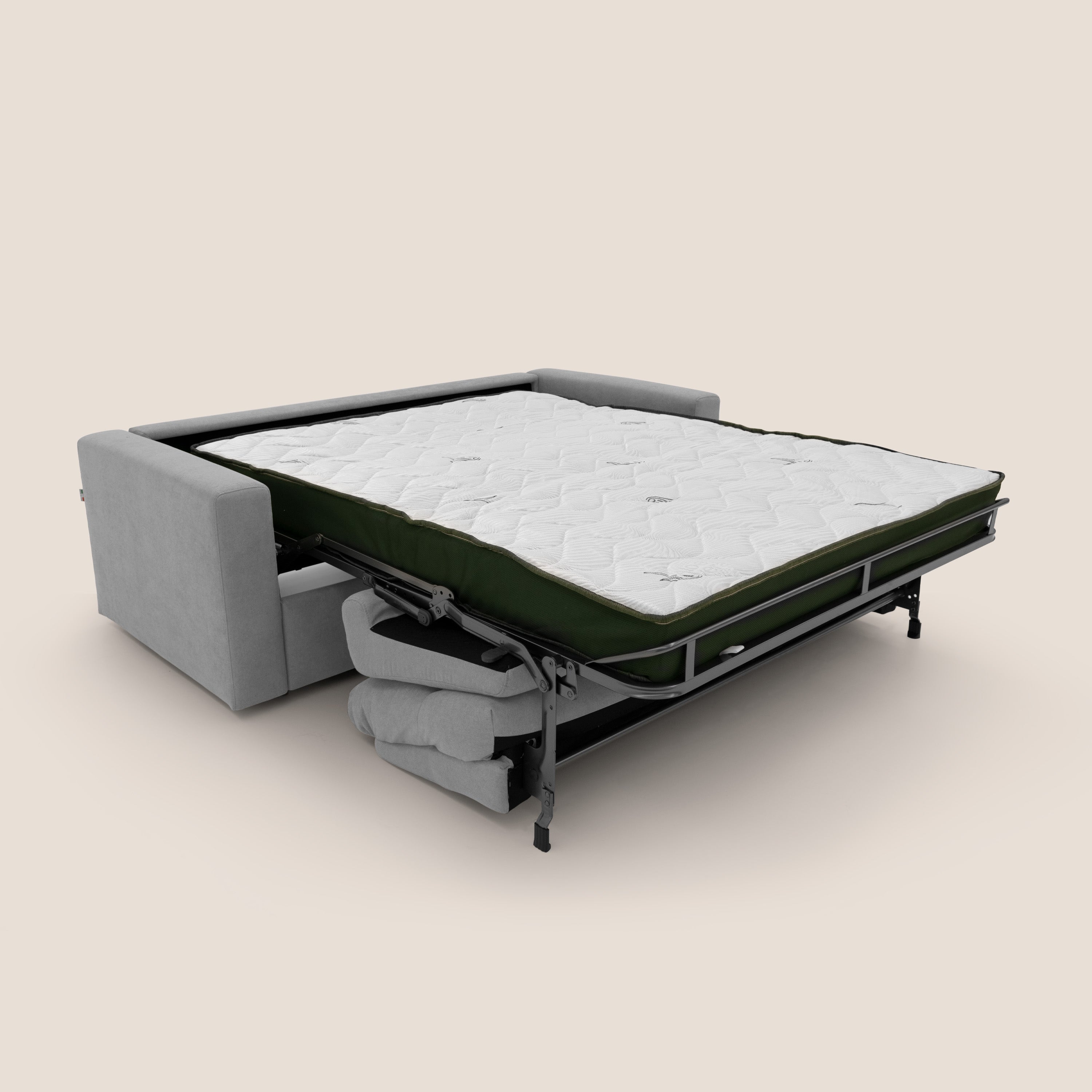 Paloma divano letto con materasso alto 18 cm con Aloe Vera in tessuto impermeabile grigio chiaro - divani.store
