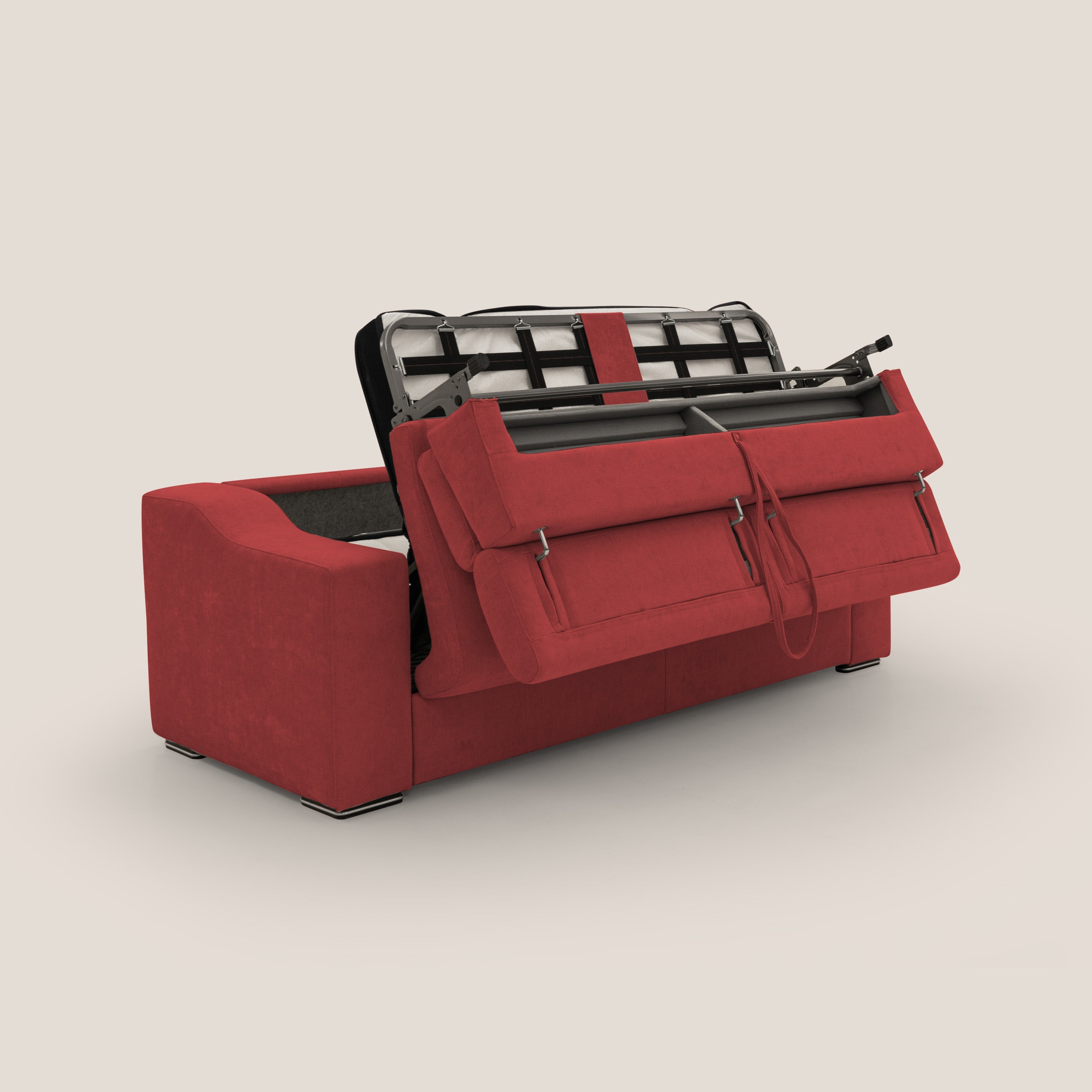 Bomber divano letto matrimoniale con poggiatesta in tessuto impermeabile T14 rosso - divani.store