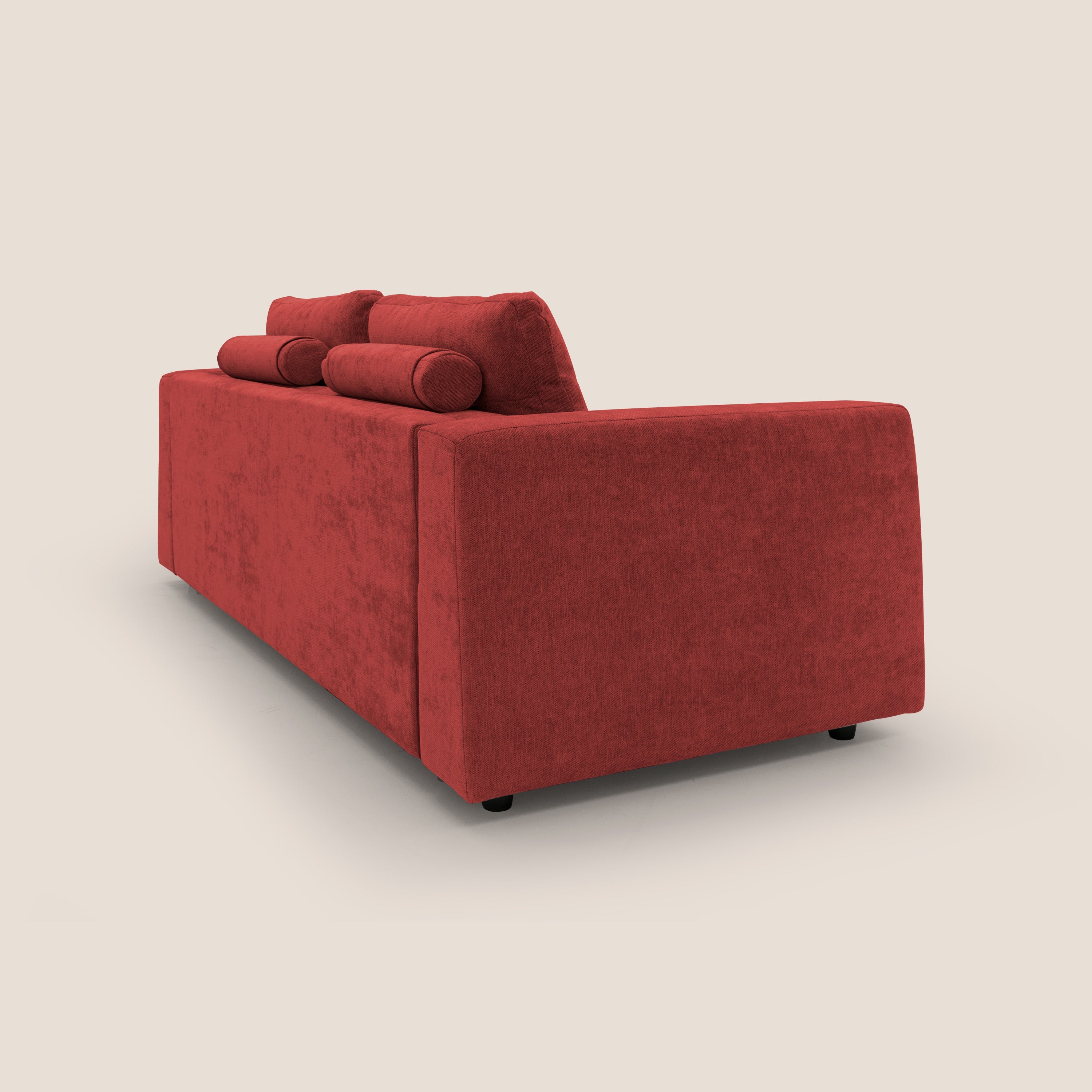 Freia Divano letto minimal materasso h15 cm con morbidi schienali in tessuto impermeabile T14 rosso - divani.store
