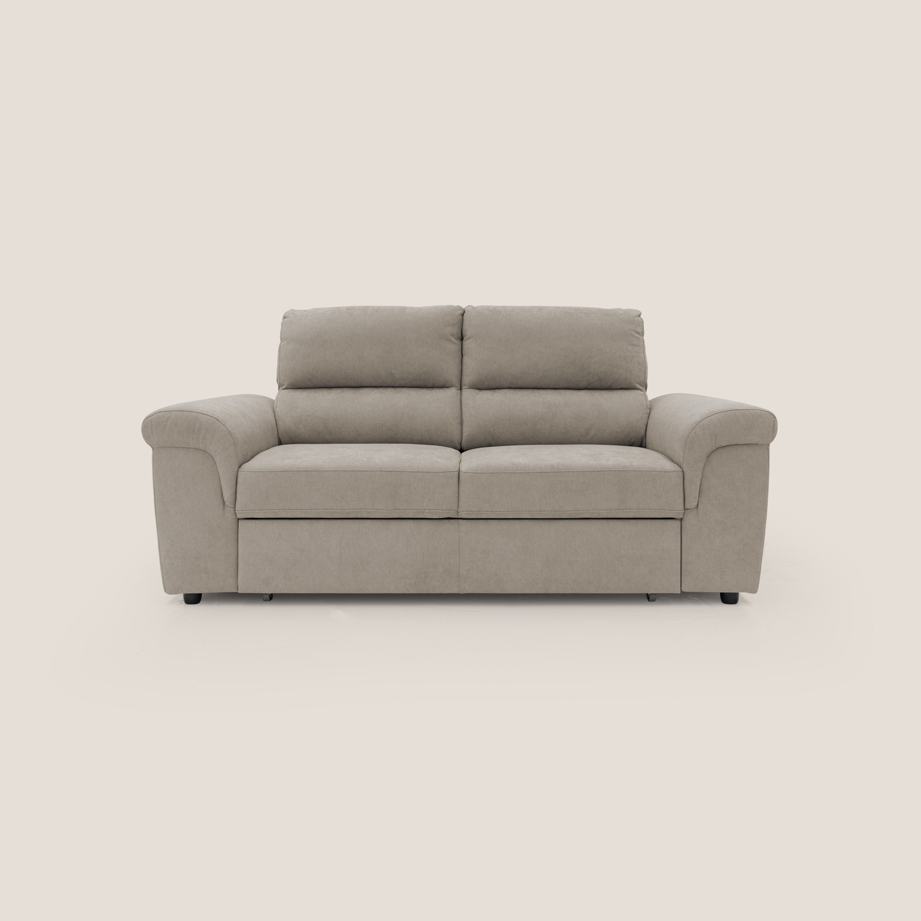 Minerva divano con pouf estraibile poggiapiedi in tessuto morbido impermeabile T02 beige - divani.store