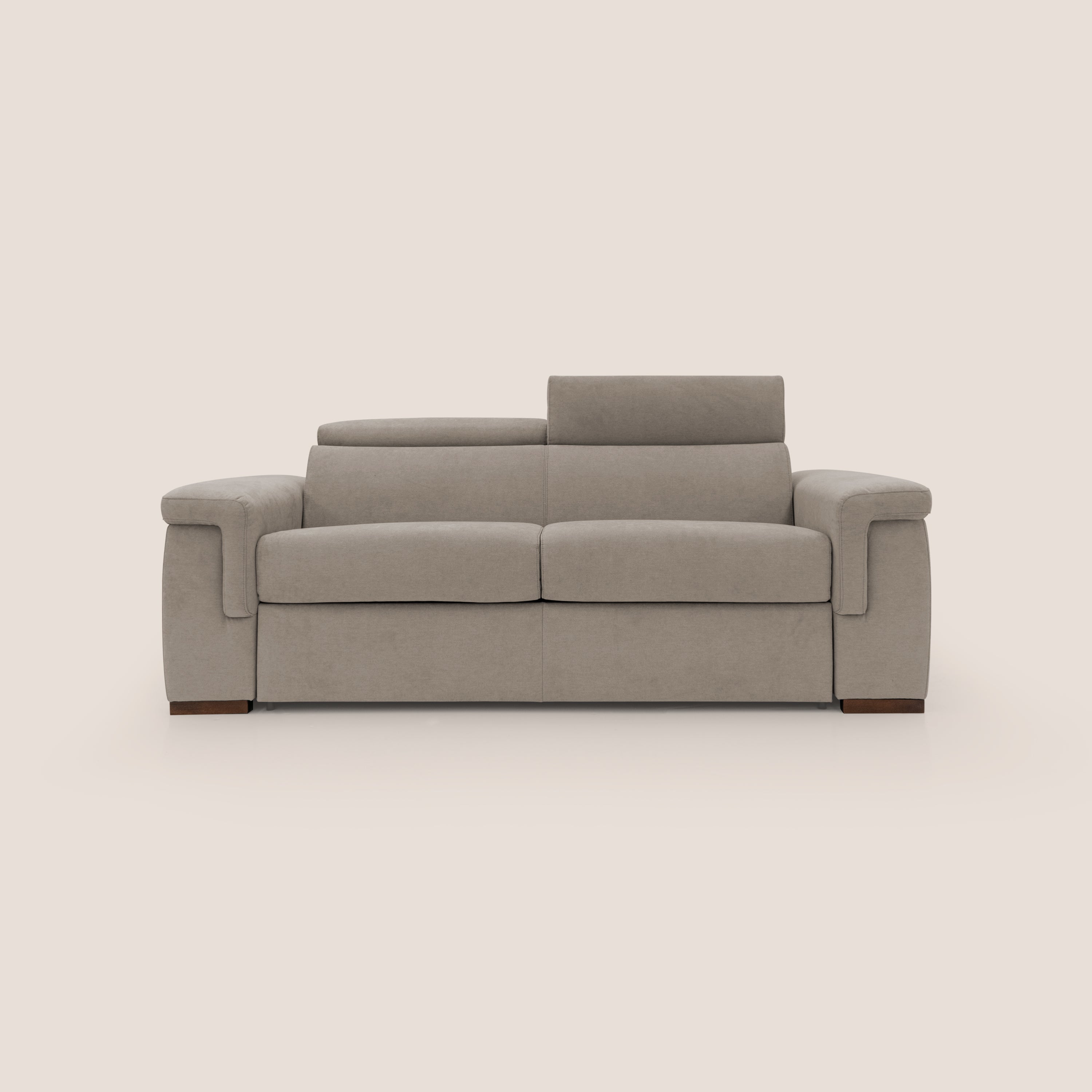 Giunone divano letto con materasso alto 18 cm e poggiatesta reclinabili in tessuto impermeabile T02 beige - divani.store