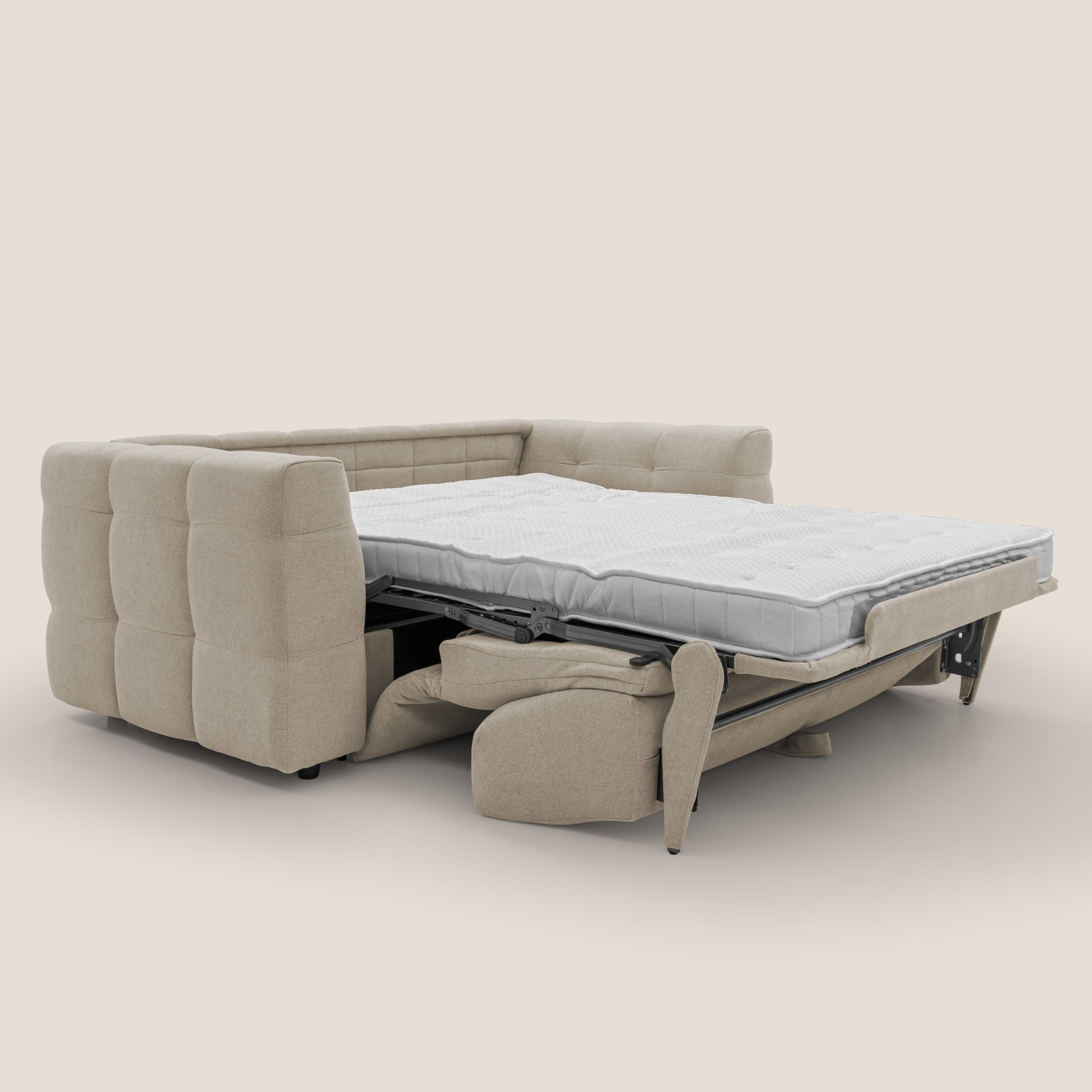 Tender Divano letto matrimoniale dal design innovativo in tessuto bouclet impermeabile T07 beige - divani.store