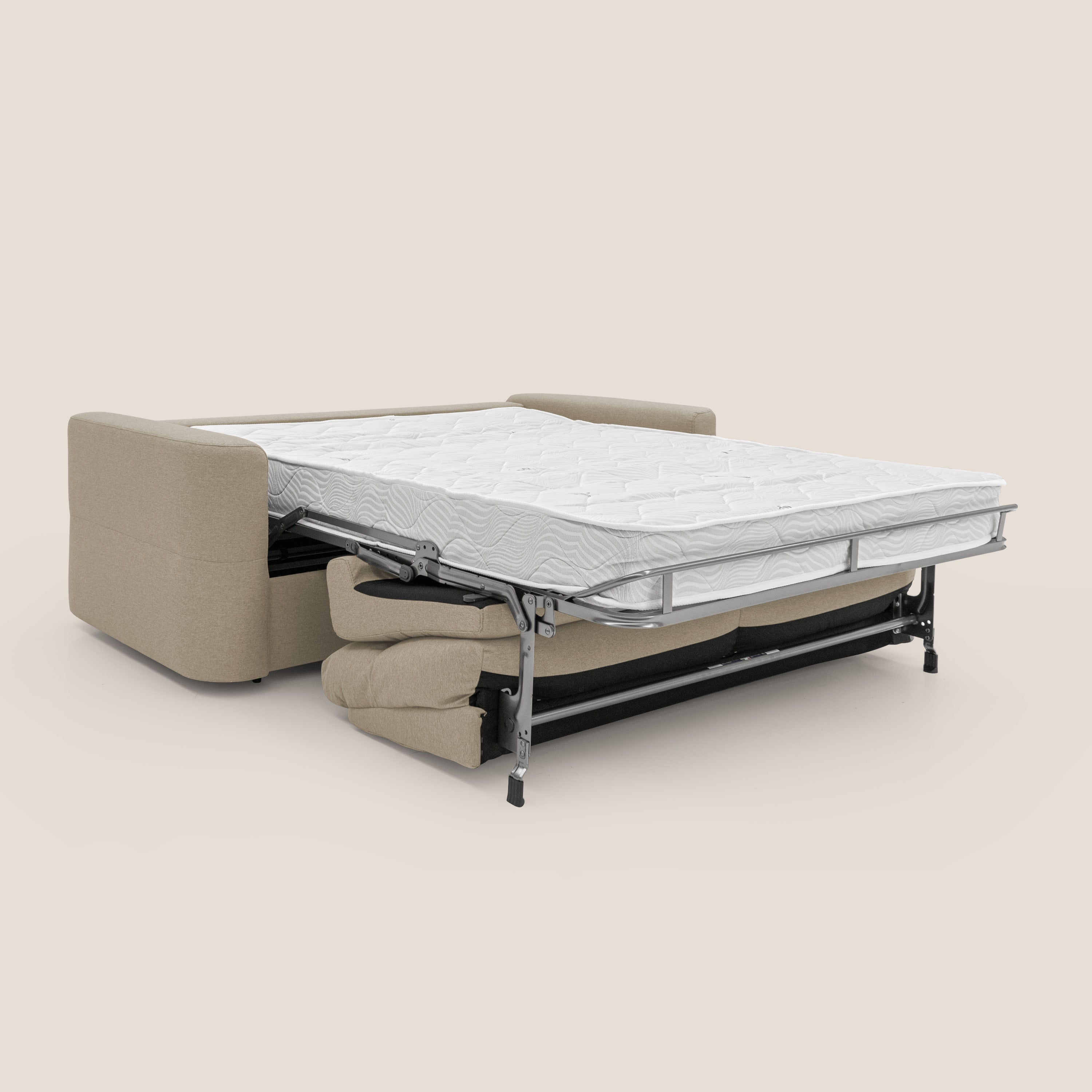 Cupido Divano letto materasso H18 cm e schienale alto in tessuto impermeabile simil cotone T13 beige - divani.store