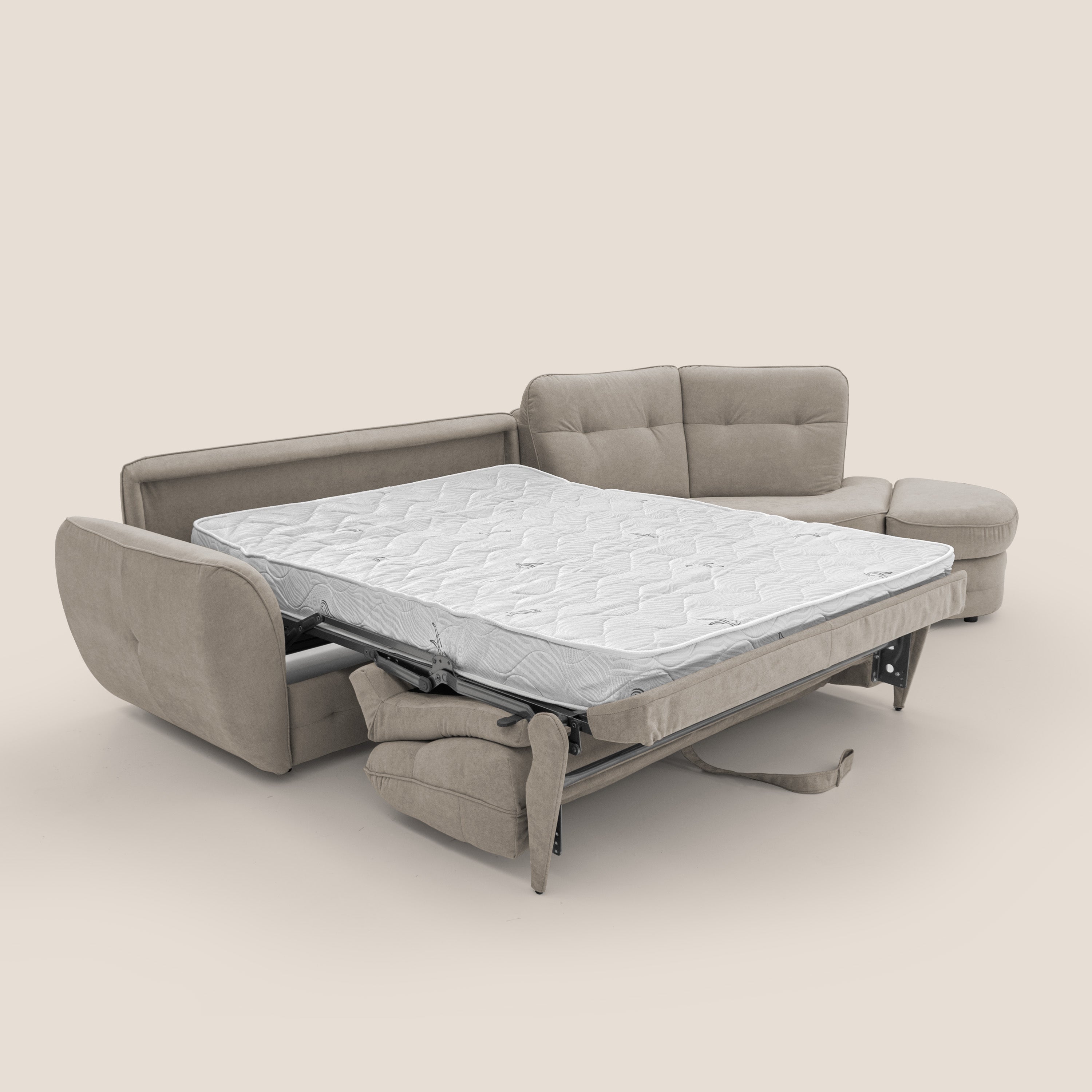 Zeus divano letto angolare con materasso H18 cm pouf mobile in tessuto impermeabile T02 - divani.store