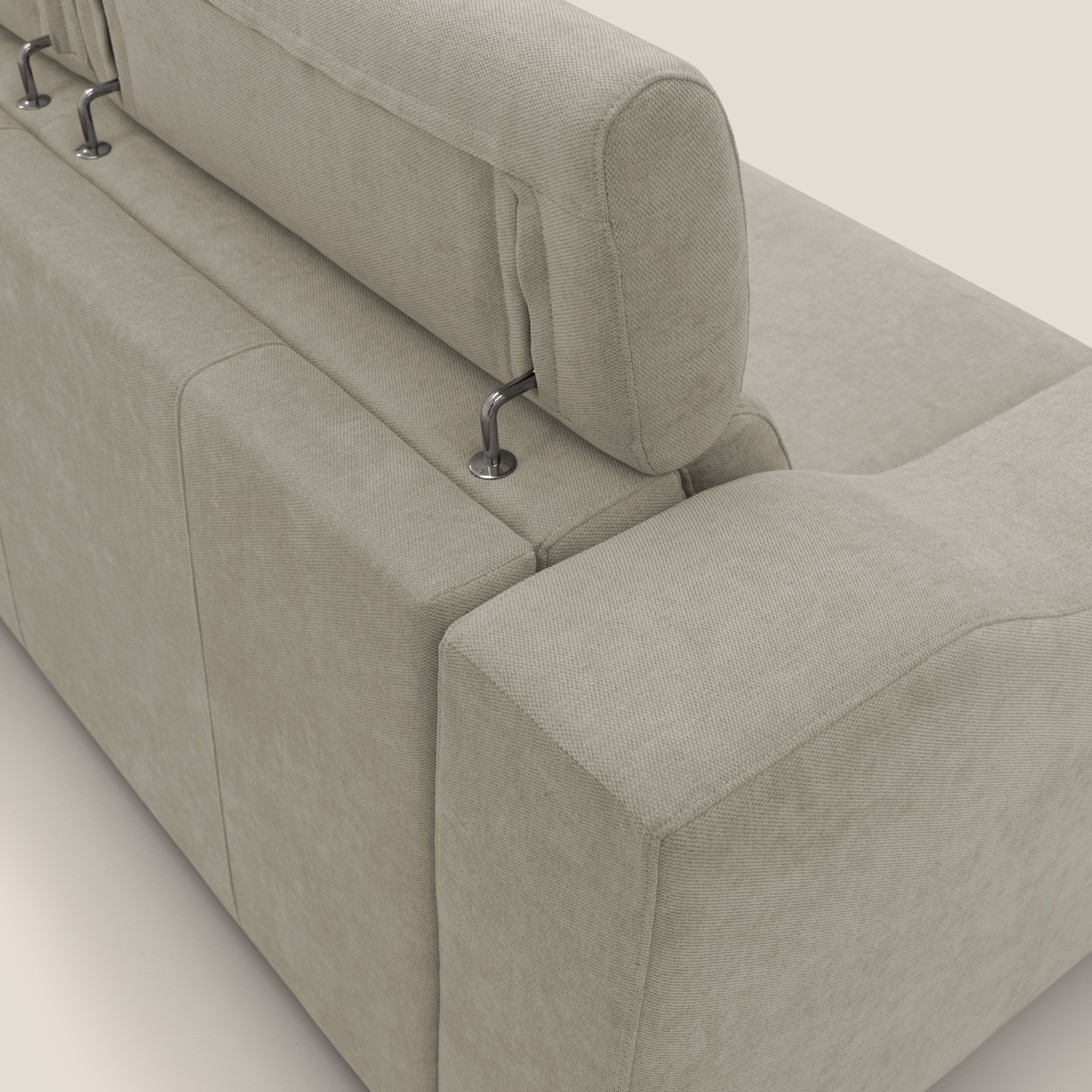 Bomber divano letto matrimoniale con poggiatesta in tessuto impermeabile T14 tortora - divani.store