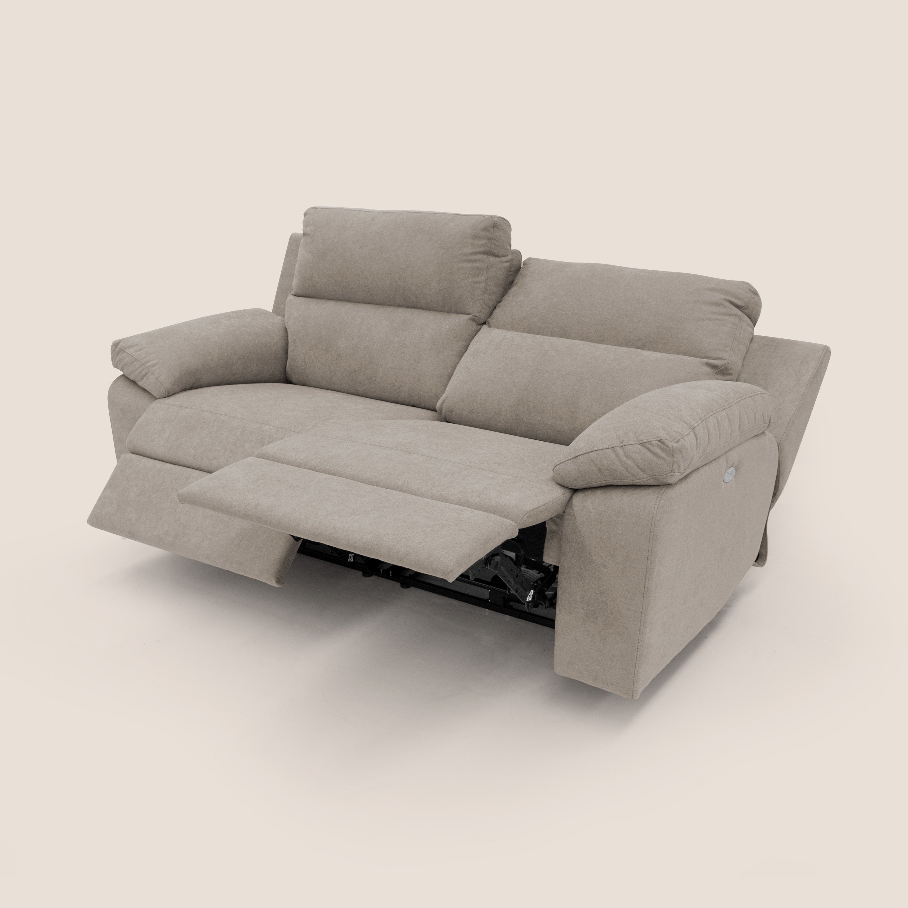Romeo Divano relax con recliner elettrico in morbido tessuto impermeabile T02 beige - divani.store