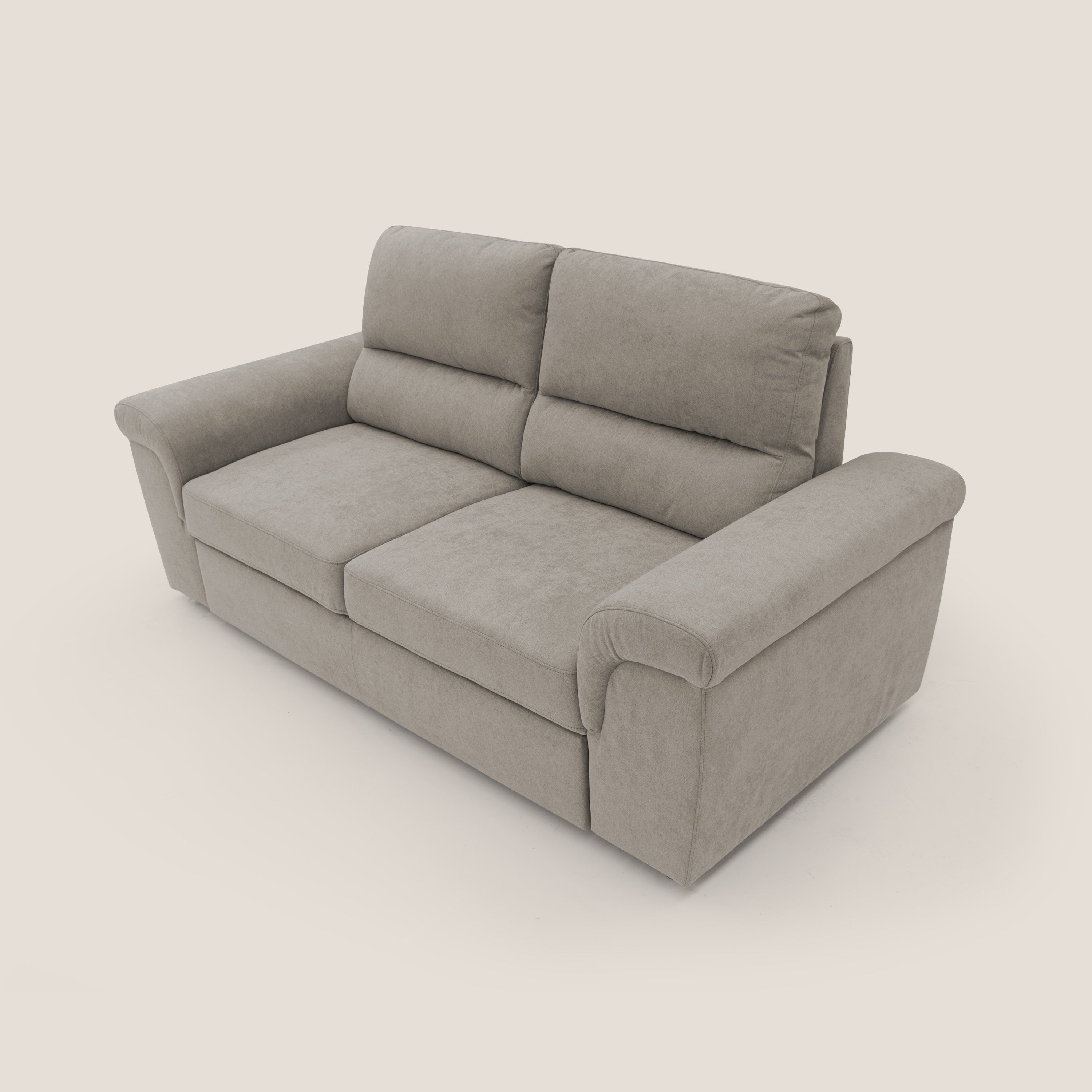 Minerva divano con pouf estraibile poggiapiedi in tessuto morbido impermeabile T02 beige - divani.store