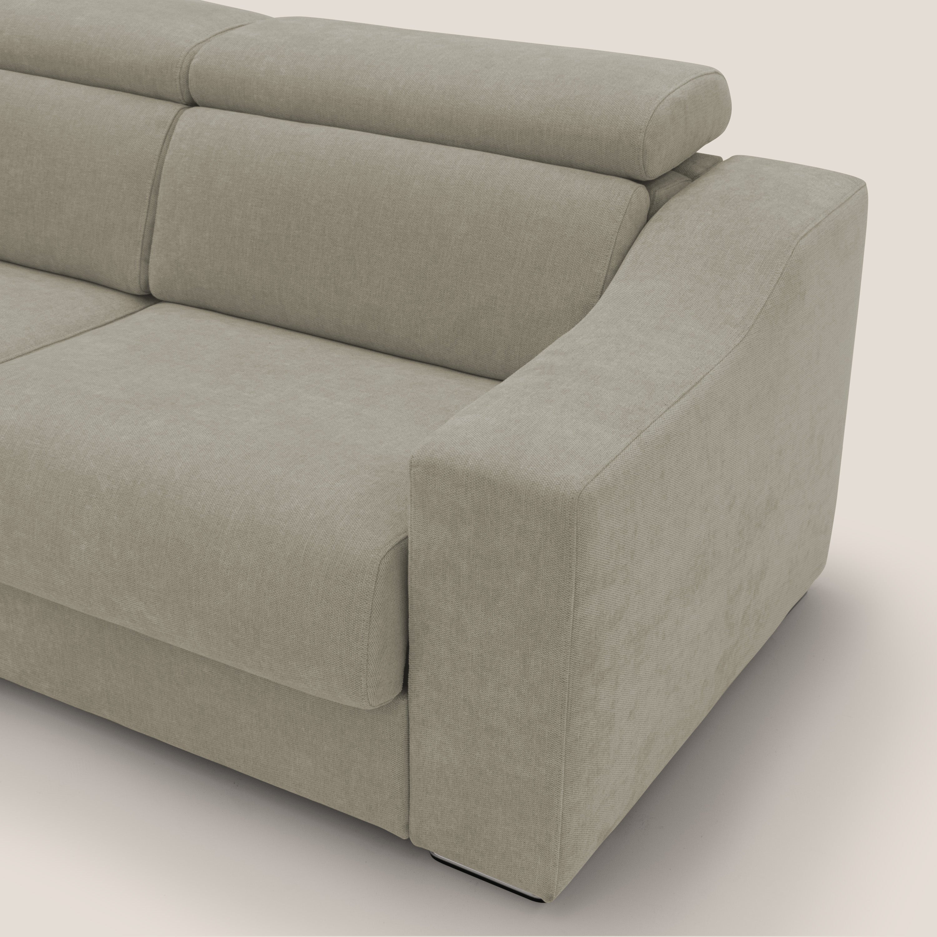 Bomber divano letto matrimoniale con poggiatesta in tessuto impermeabile T14 tortora - divani.store