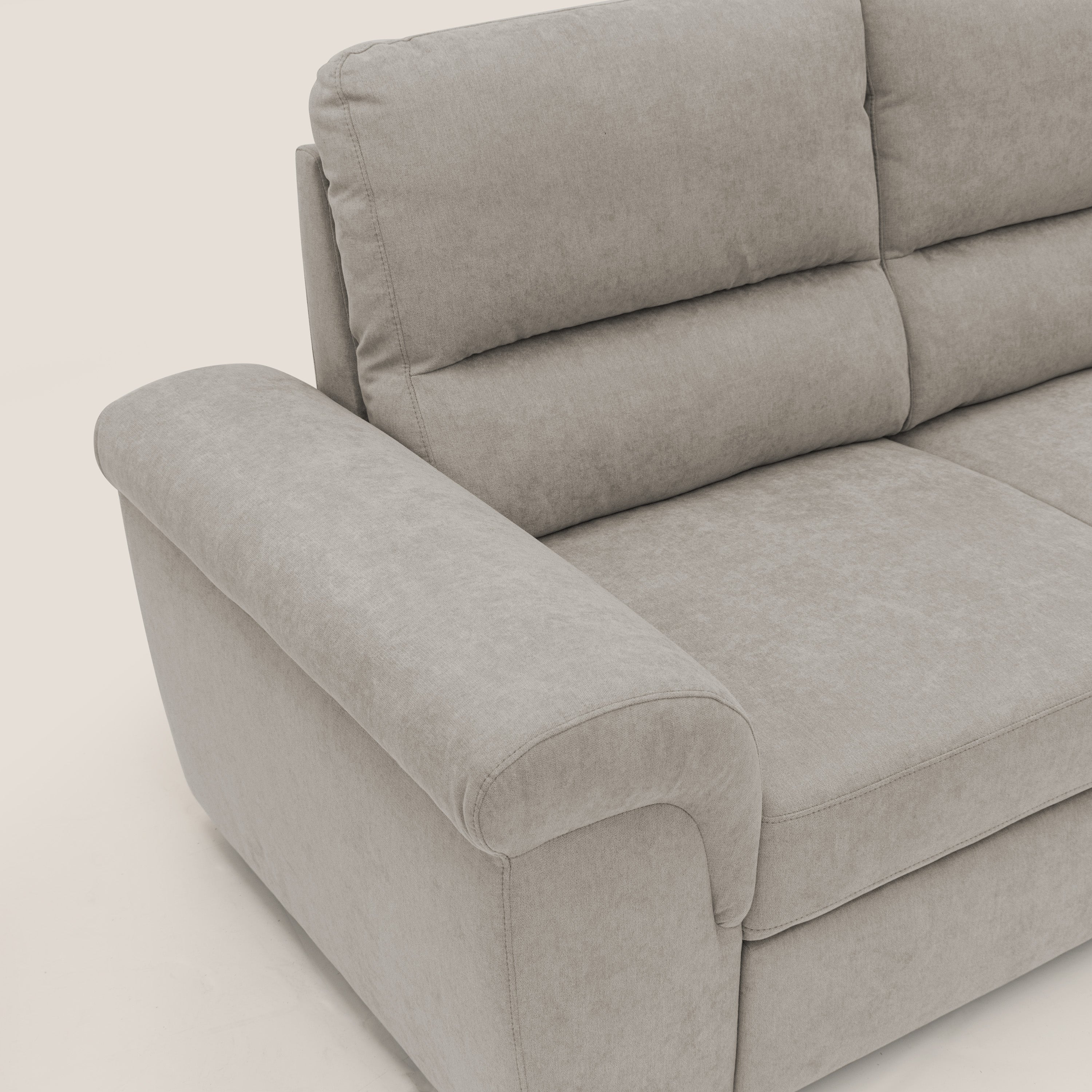 Minerva divano con pouf estraibile poggiapiedi in tessuto morbido impermeabile T02 beige - divani.store