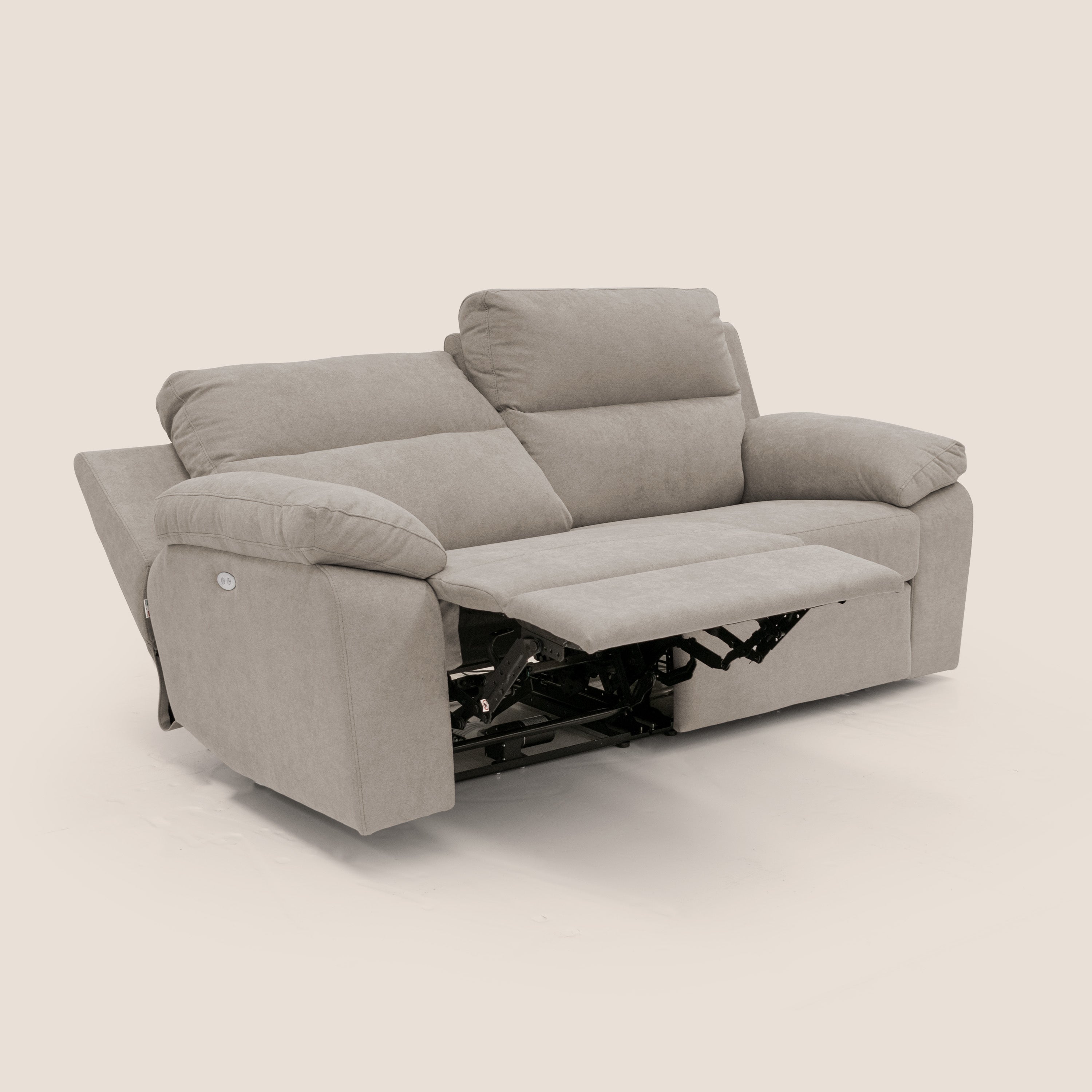 Romeo Divano relax con recliner elettrico in morbido tessuto impermeabile T02 beige - divani.store