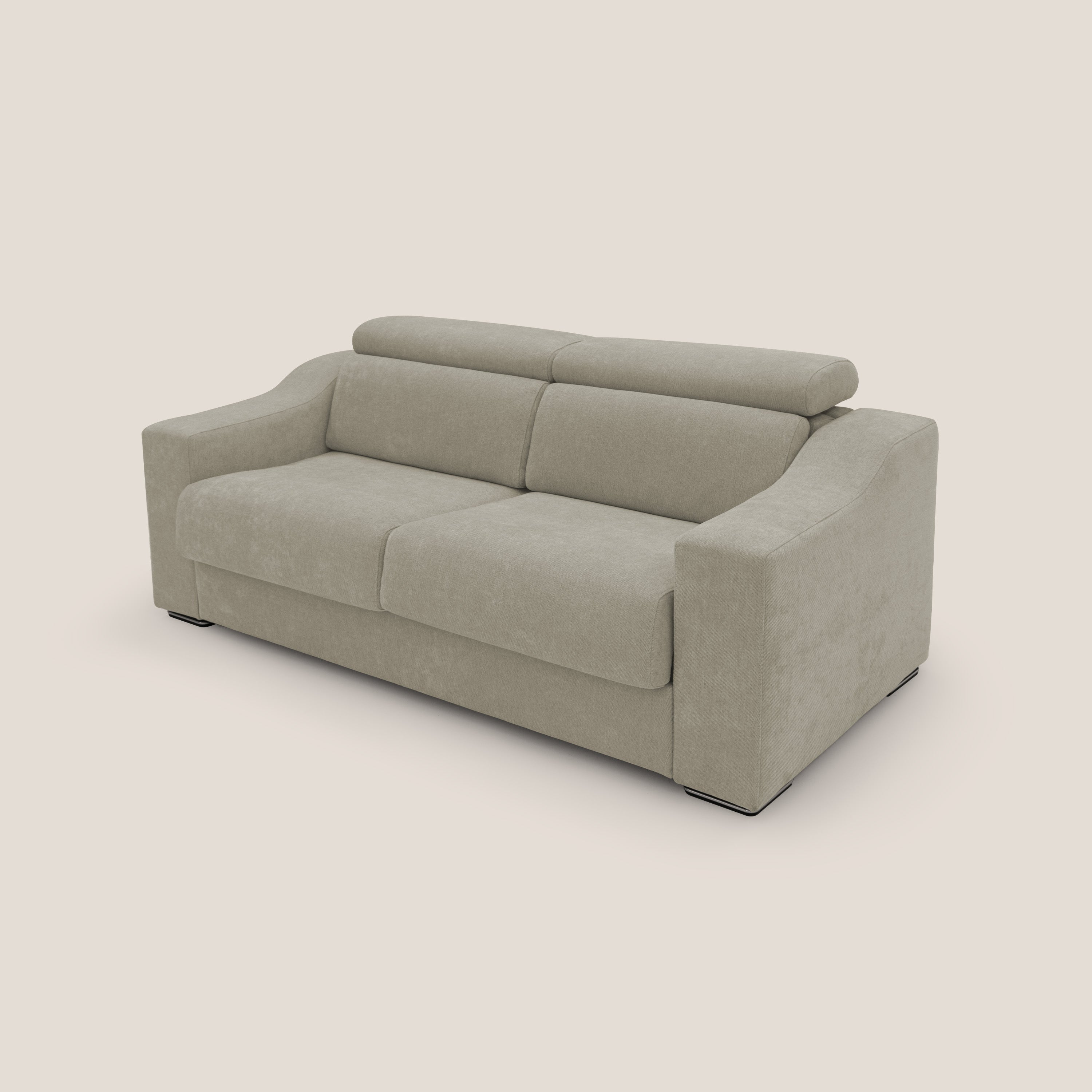 Bomber divano letto matrimoniale con poggiatesta in tessuto impermeabile T14 tortora - divani.store