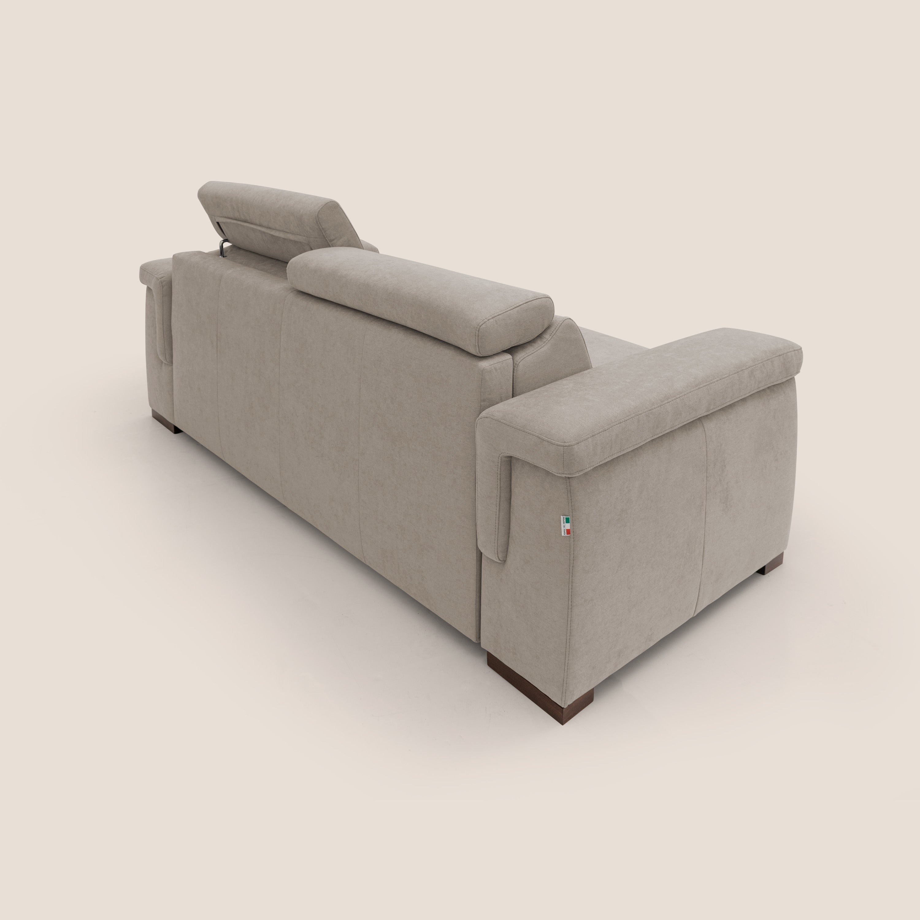 Giunone divano letto con materasso alto 18 cm e poggiatesta reclinabili in tessuto impermeabile T02 beige - divani.store