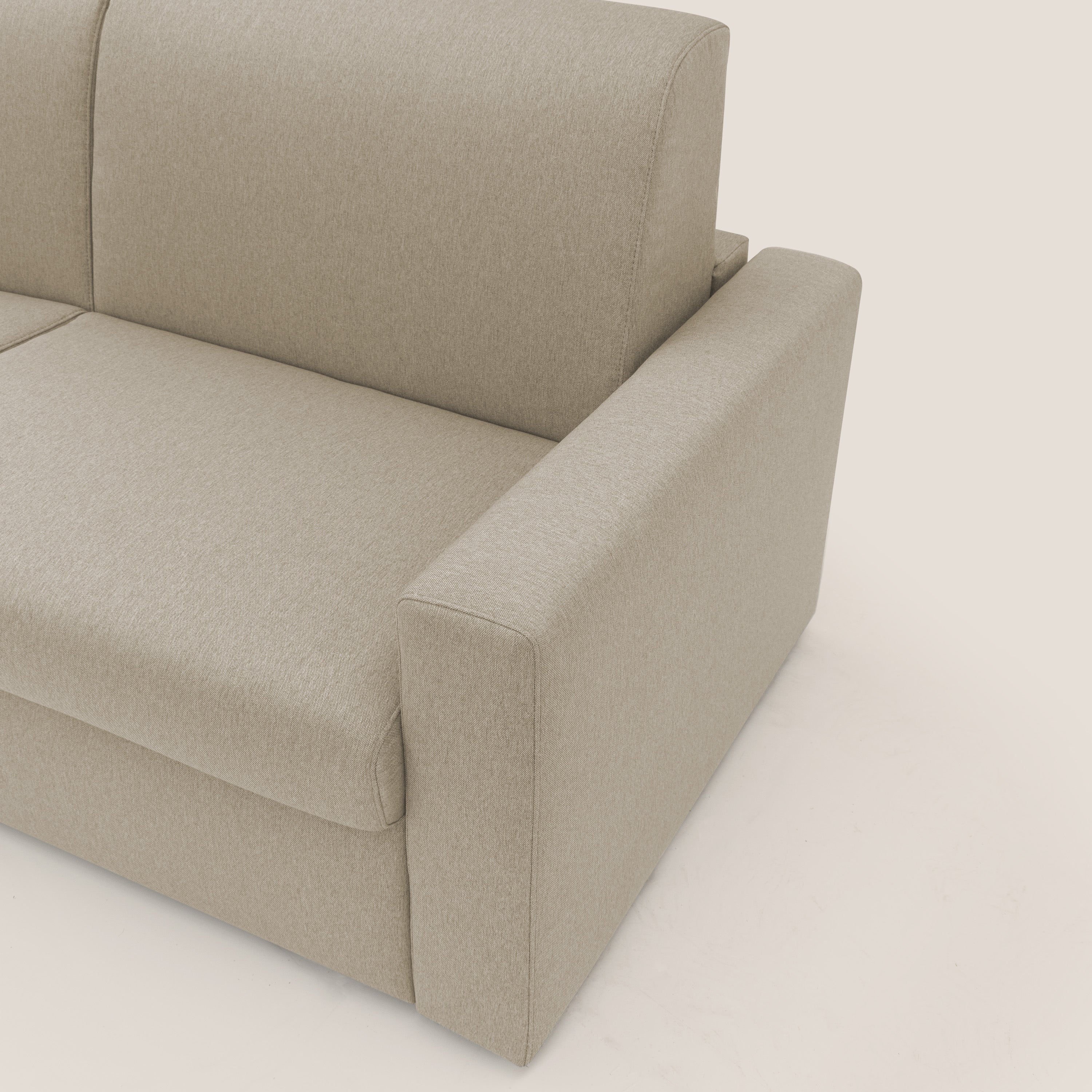 Kansas Divano letto matrimoniale alto 20 cm in tessuto impermeabile misto cotone T13 beige - divani.store