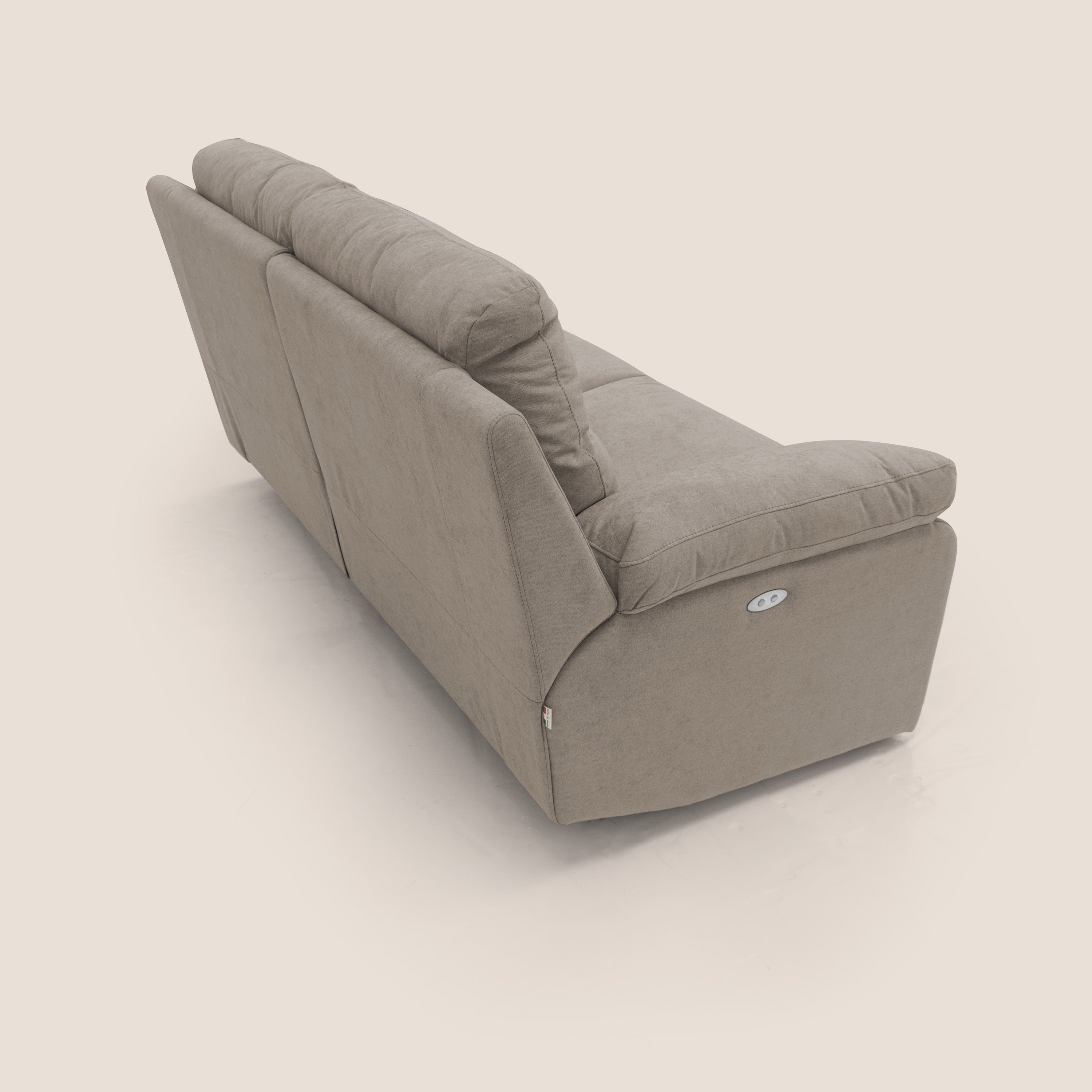 Romeo Divano relax con recliner elettrico in morbido tessuto impermeabile T02 beige - divani.store