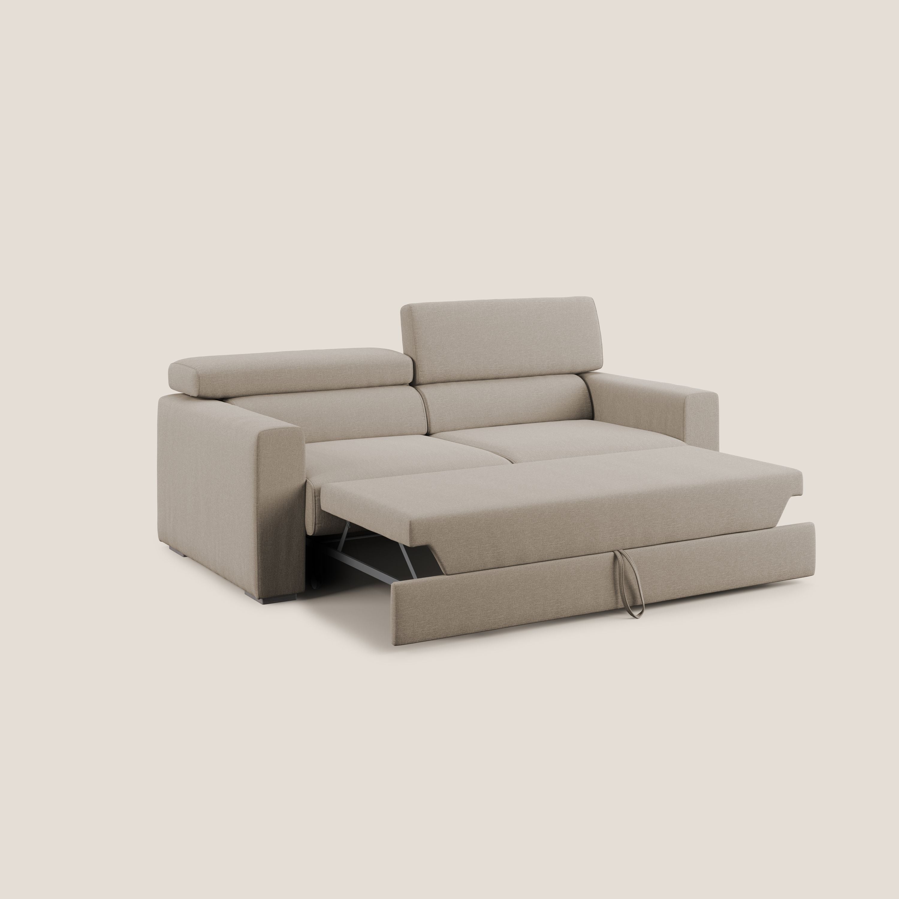 Dylan divano allungabile con pouf estraibile poggiapiedi in tessuto simil cotone impermeabile T13 beige - divani.store