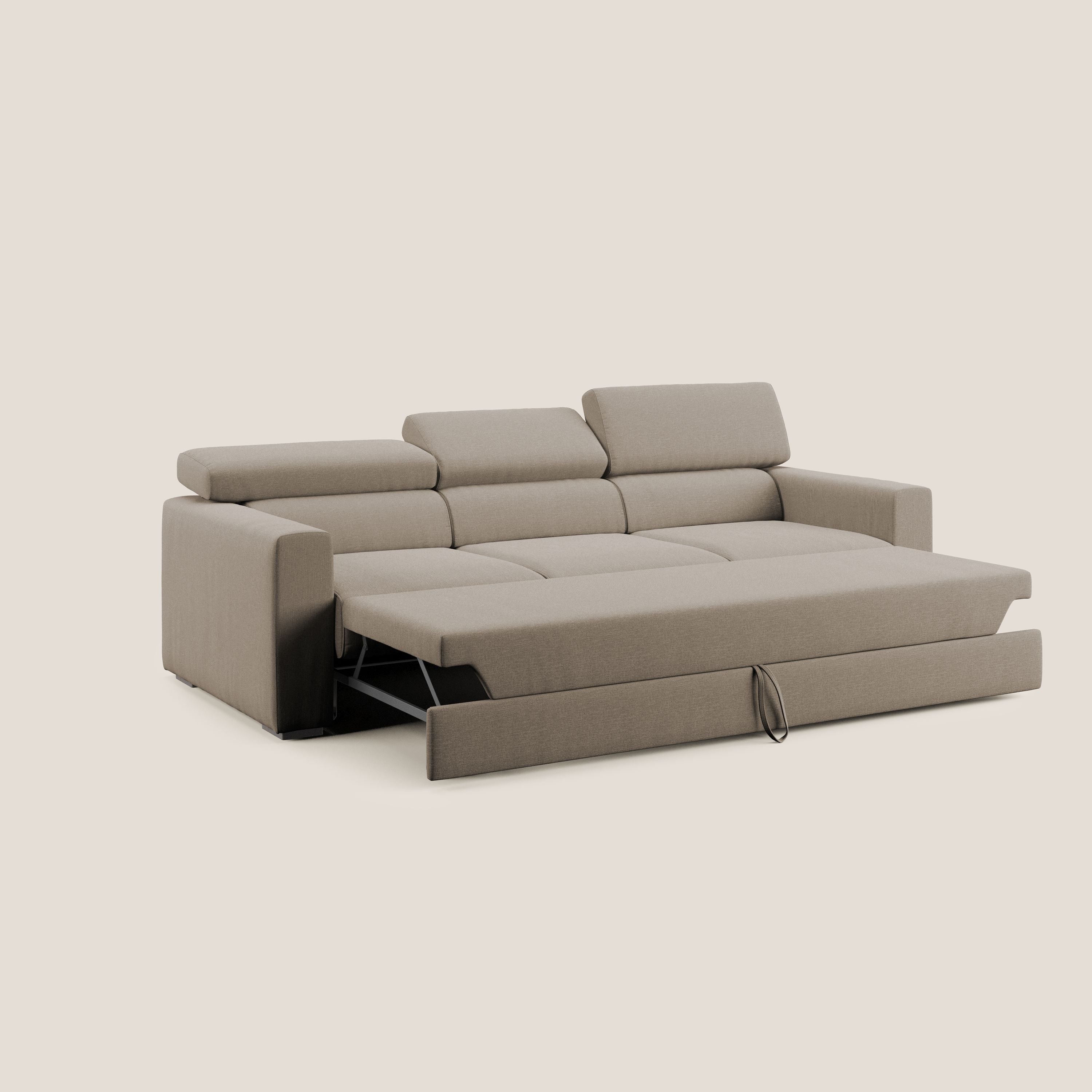 Dylan divano a 3 sedute con pouf estraibile poggiapiedi in tessuto simil cotone impermeabile T13 beige - divani.store