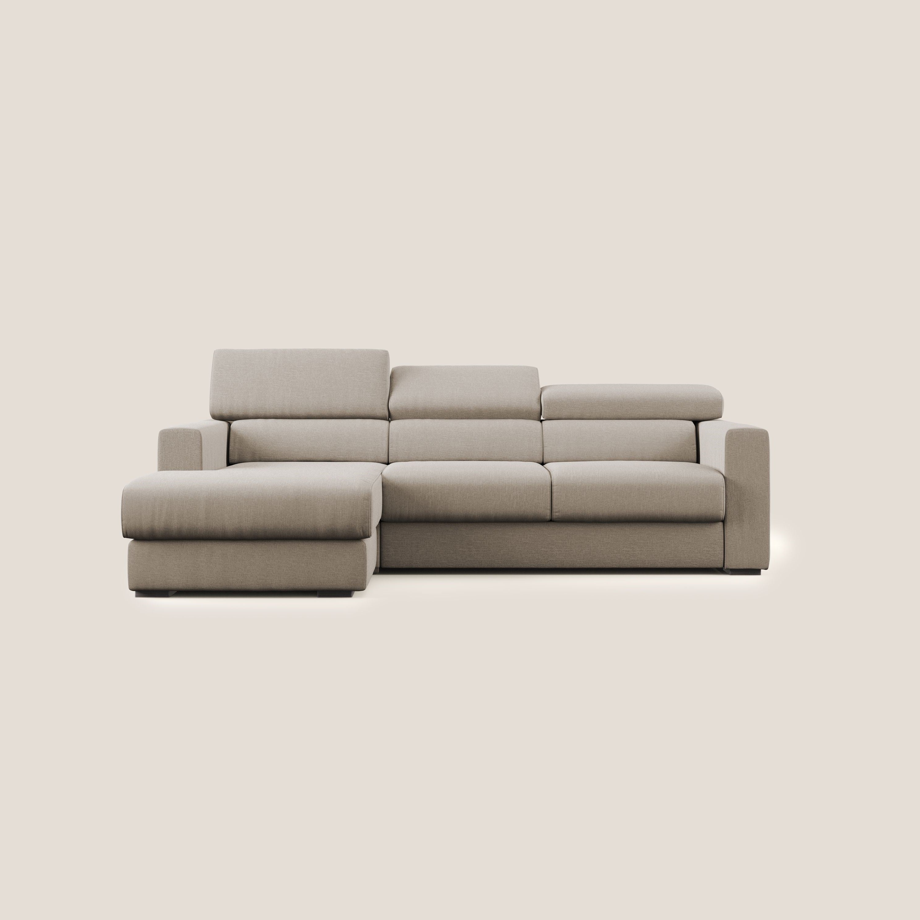 Dylan divano angolare con pouf estraibile poggiapiedi in tessuto simil cotone impermeabile T13 beige - divani.store