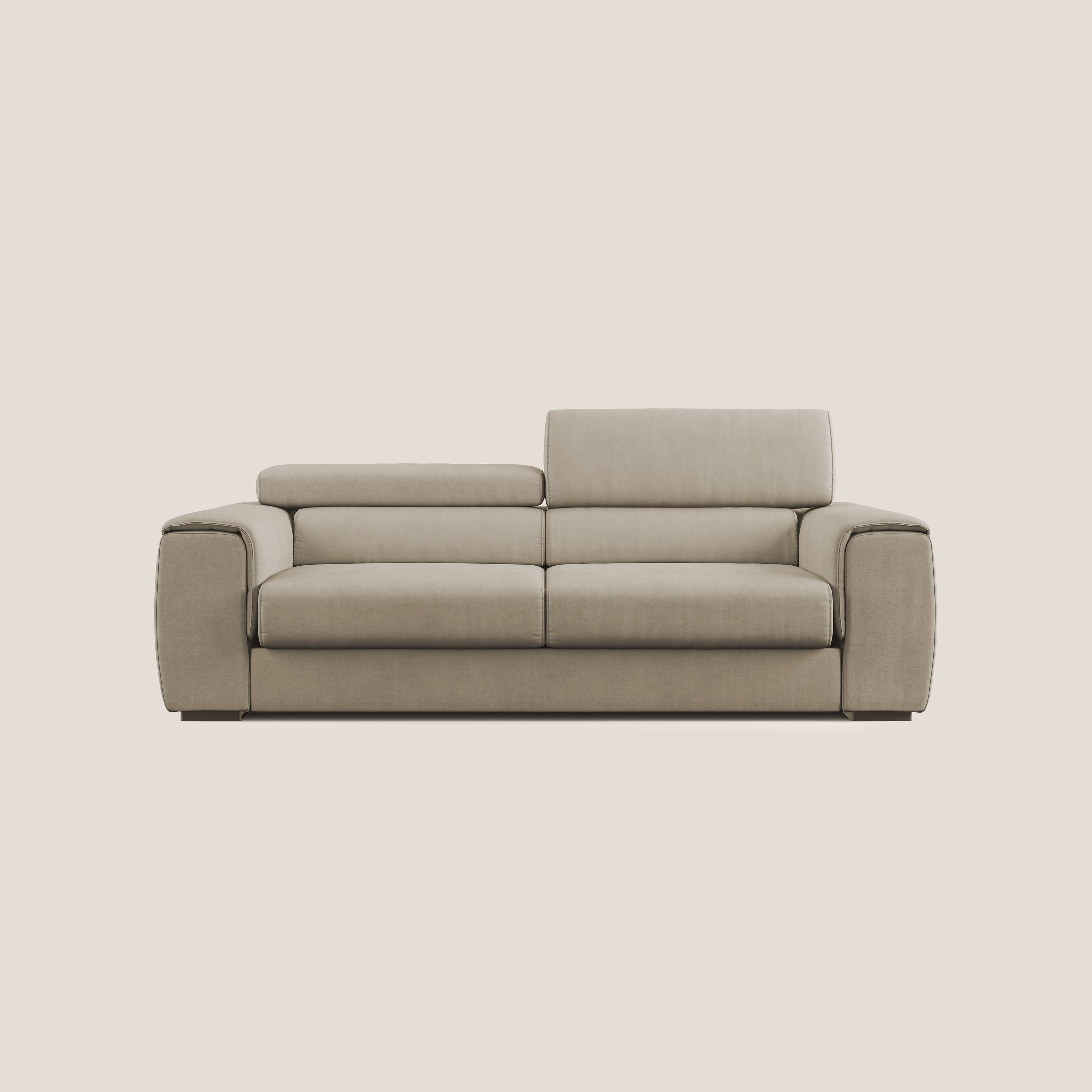 Zeno Divano con pouf estraibile poggiapiedi in tessuto morbido impermeabile T02 beige - divani.store