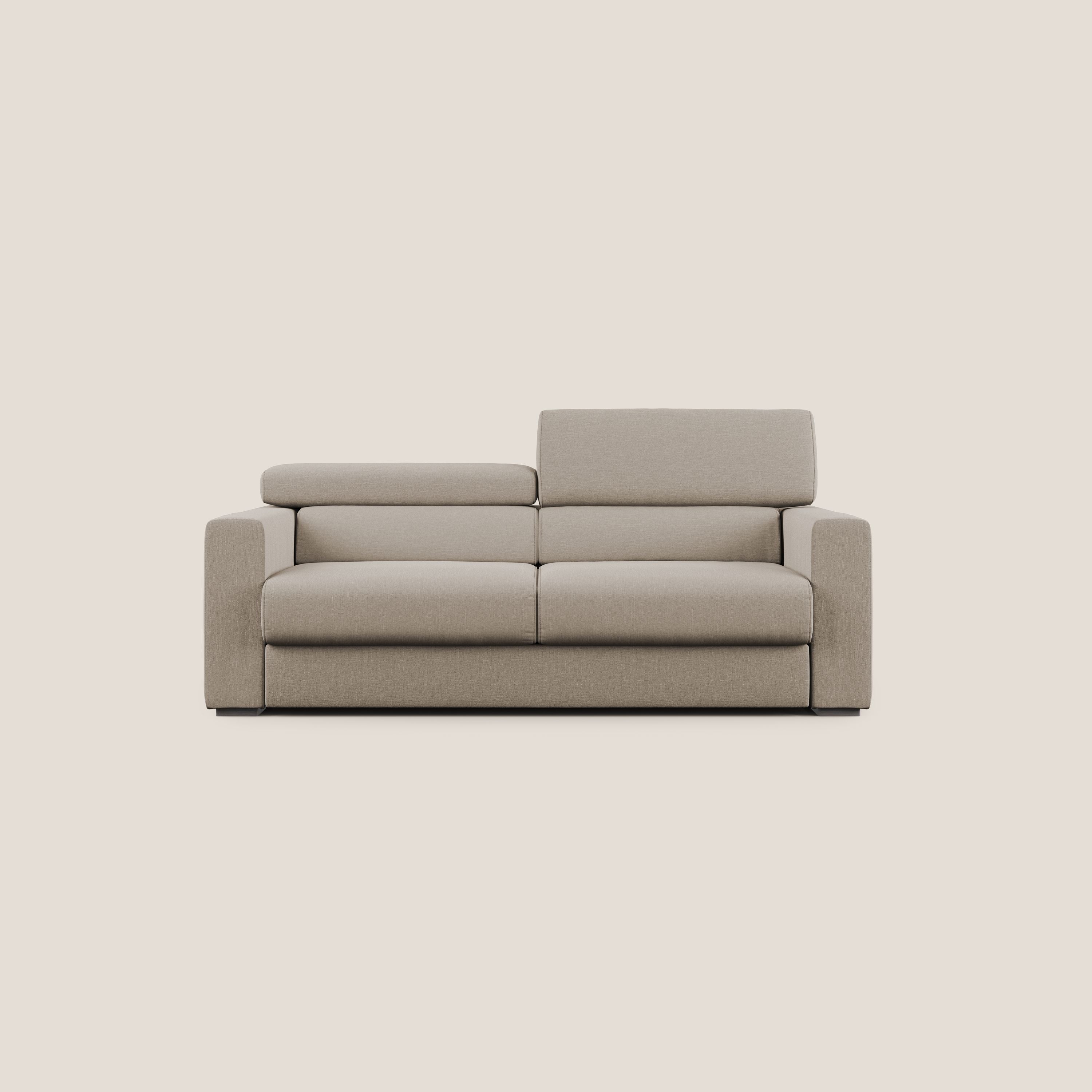 Dylan divano allungabile con pouf estraibile poggiapiedi in tessuto simil cotone impermeabile T13 beige - divani.store