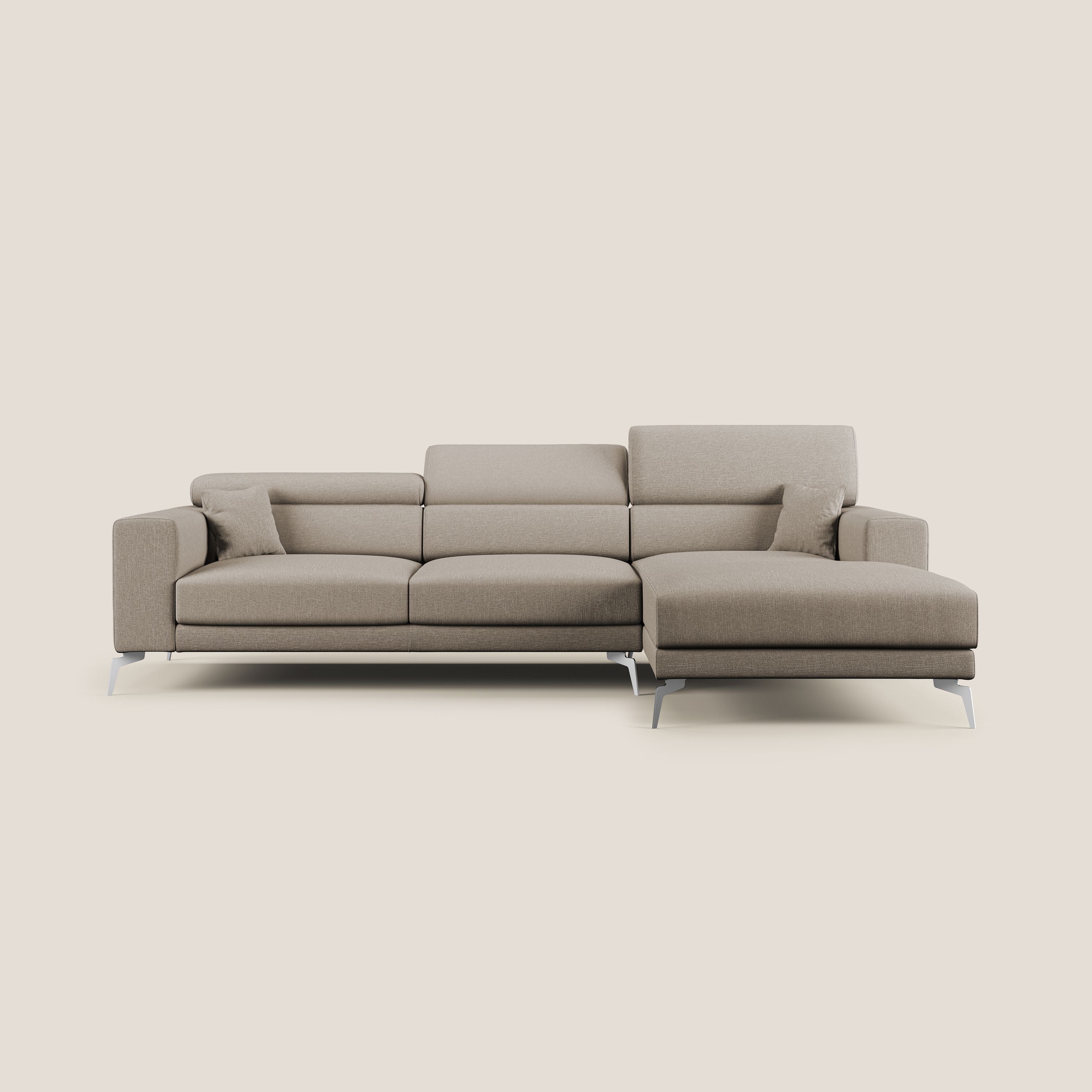 Blade Divano moderno angolare con poggiatesta reclinabili in tessuto impermeabile simil-cotone T13 beige - divani.store