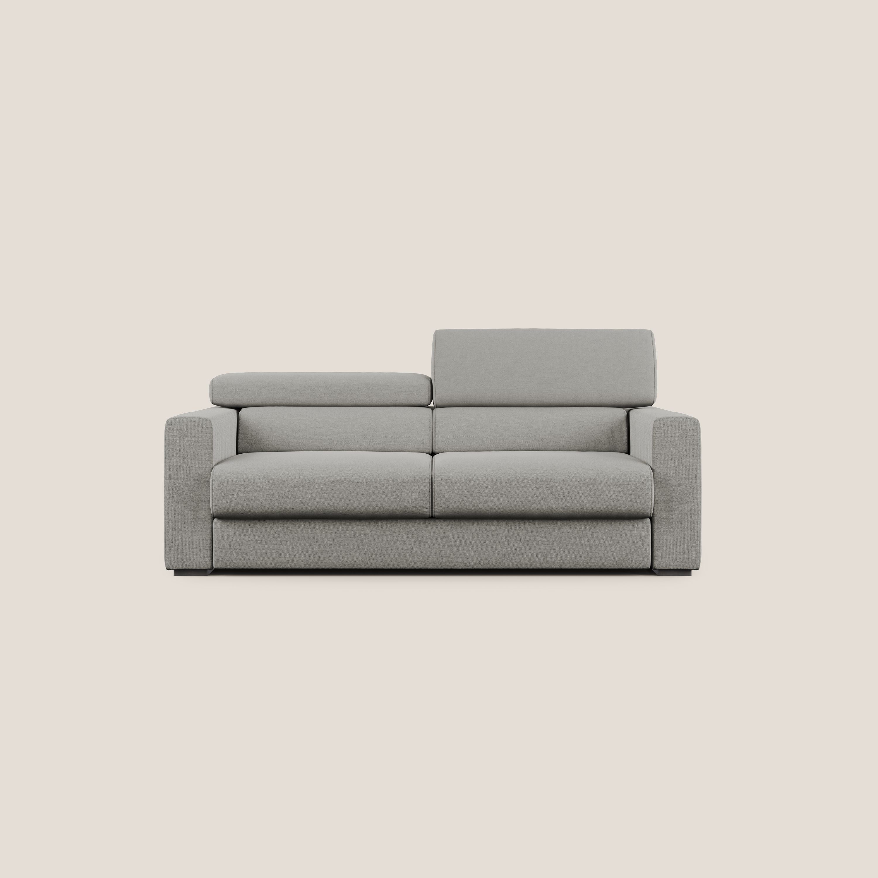 Dylan divano allungabile con pouf estraibile poggiapiedi in tessuto fiammato simil cotone impermeabile T19 beige - divani.store