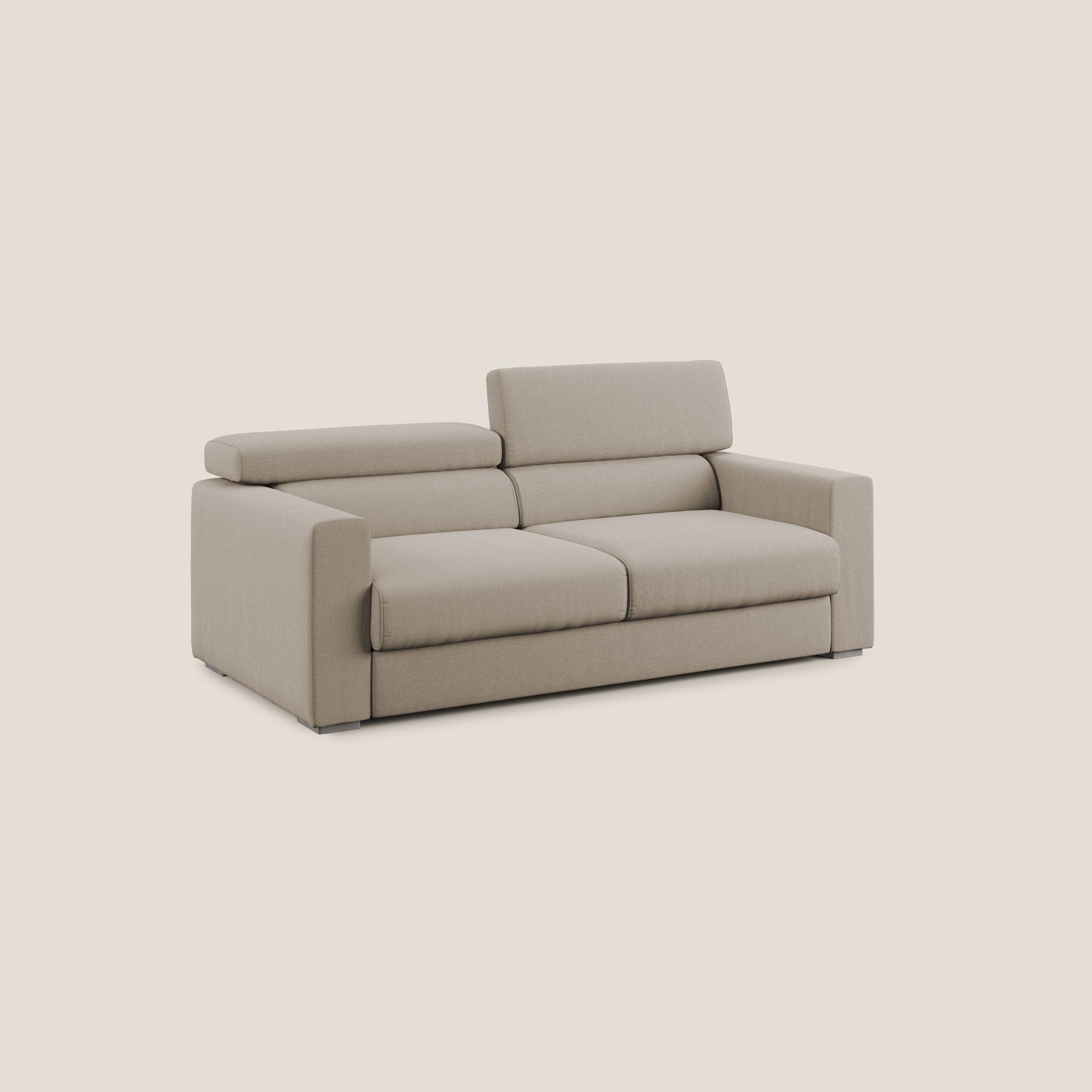Dylan divano allungabile con pouf estraibile poggiapiedi in tessuto simil cotone impermeabile T13 beige - divani.store